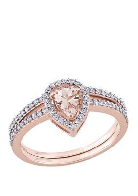 Belk & Co 2 Piece 3/8 ct. t.w. Morganite and 1/3 ct. t.w. Diamond Halo Interlocking Bridal Ring Set in 10k Rose Gold, 6