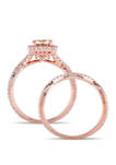 2 Piece 1 ct. t.w. Morganite and 3/4 ct. t.w. Diamond Halo Crossover Bridal Ring Set in 14k Rose Gold