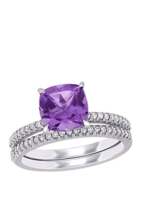 Belk & Co 2 Piece 1.75 Ct. T.w. Amethyst And 1/4 Ct. T.w. Diamond Bridal Set In 14K White Gold