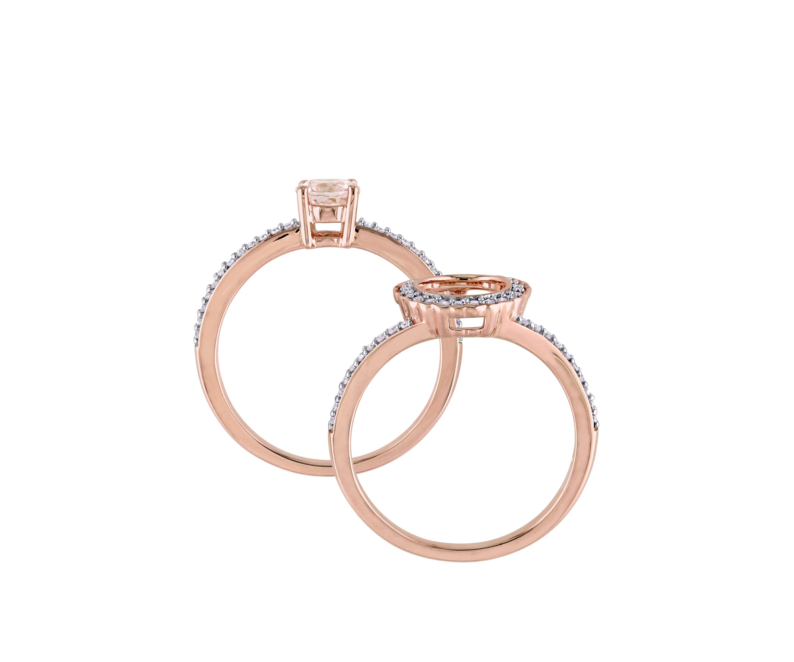 2 Piece 1/2 ct. t.w. Morganite and 1/3 ct. t.w. Diamond Halo Interlocking Bridal Ring Set in 10k Rose Gold