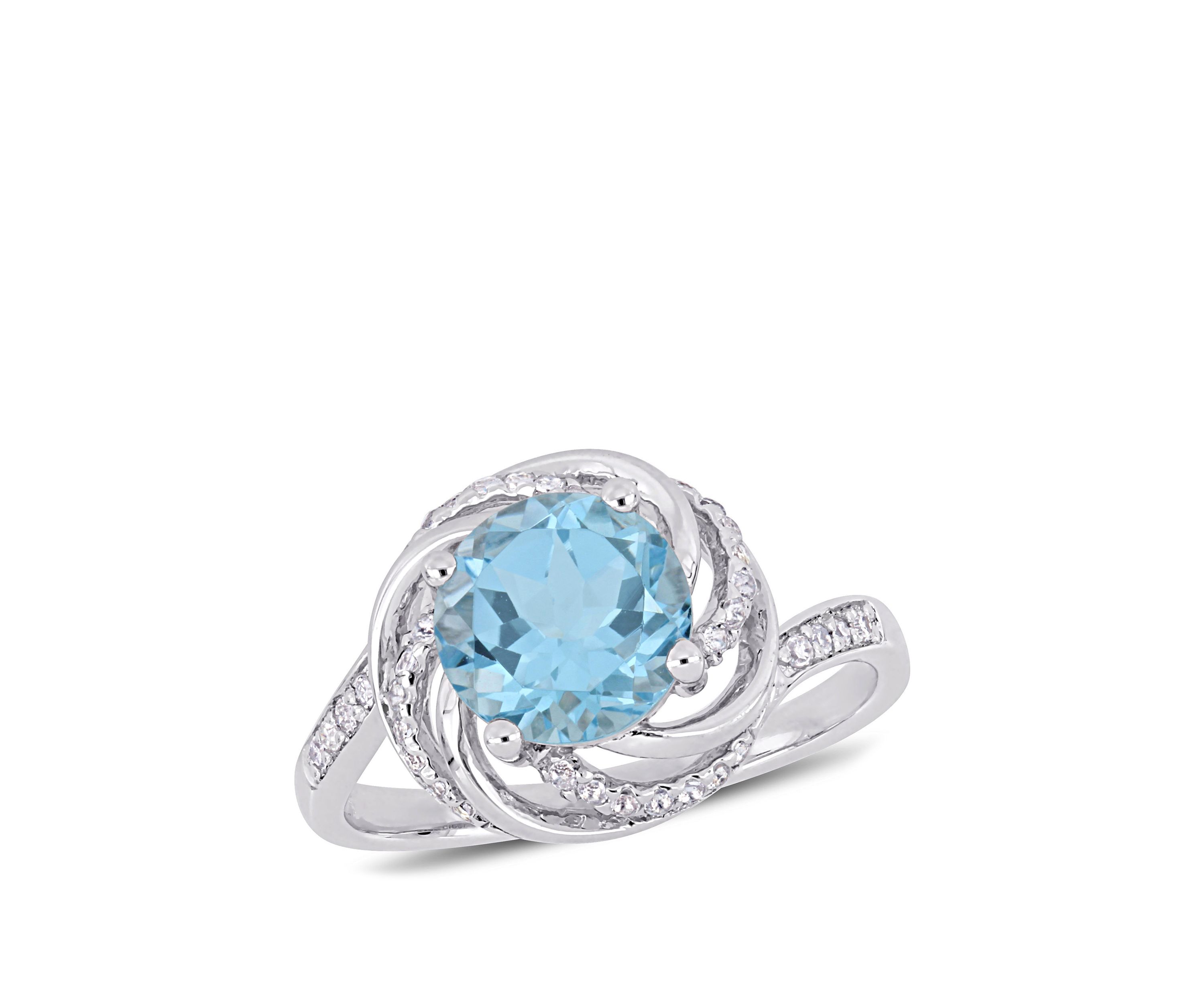  2.5 ct. t.w. Blue and White Topaz and 1/10 ct. t.w. Diamond Accent Swirl Ring in Sterling Silver