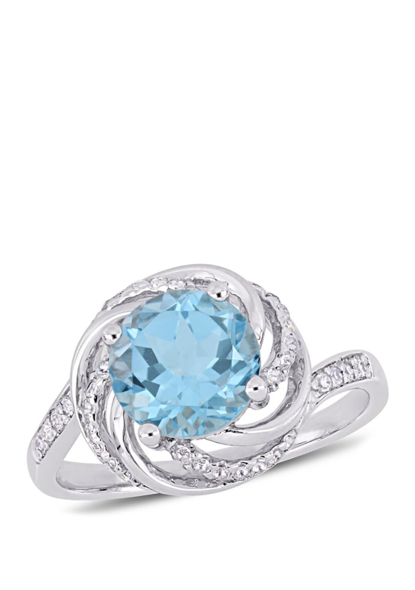  2.5 ct. t.w. Blue and White Topaz and 1/10 ct. t.w. Diamond Accent Swirl Ring in Sterling Silver