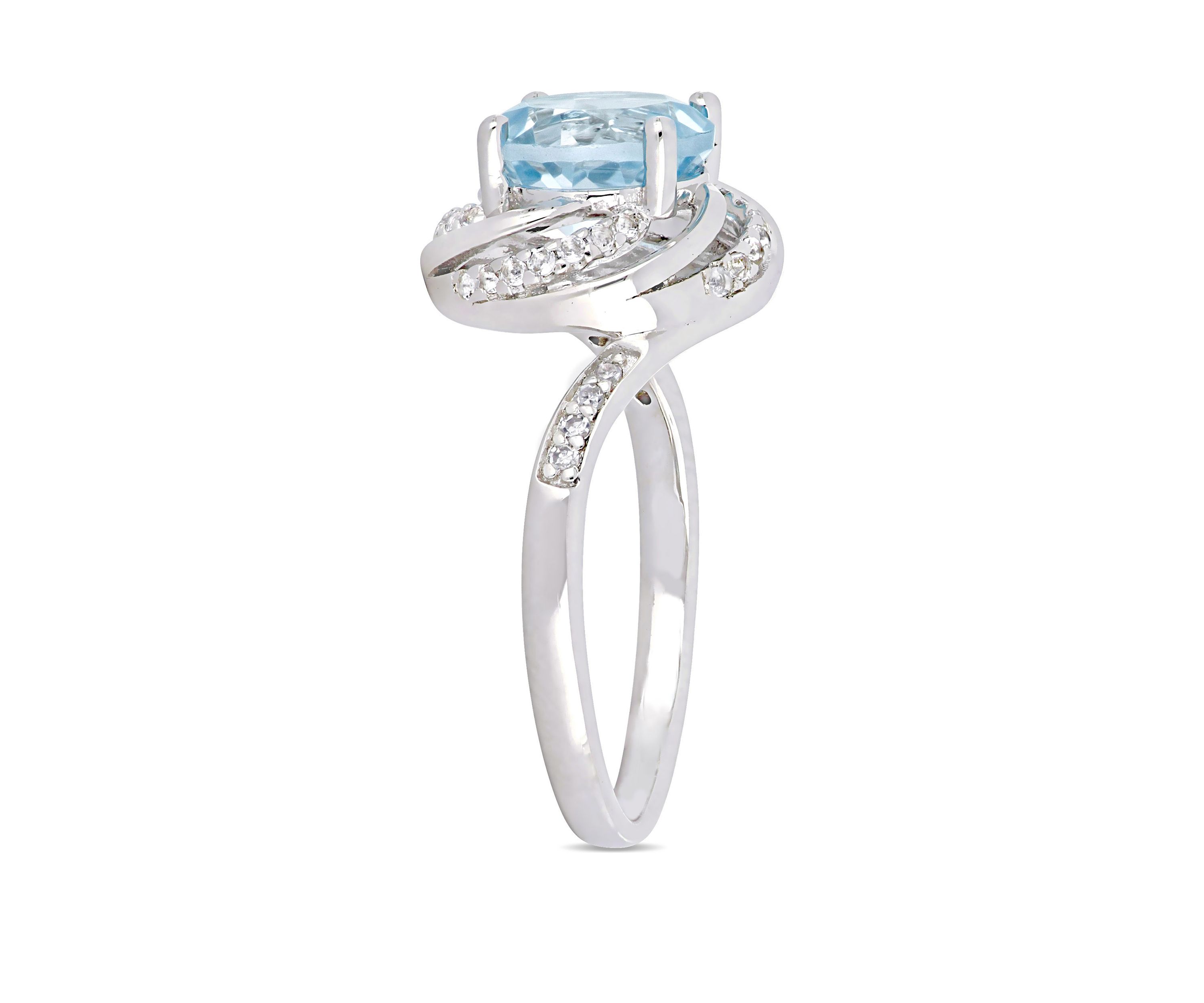  2.5 ct. t.w. Blue and White Topaz and 1/10 ct. t.w. Diamond Accent Swirl Ring in Sterling Silver