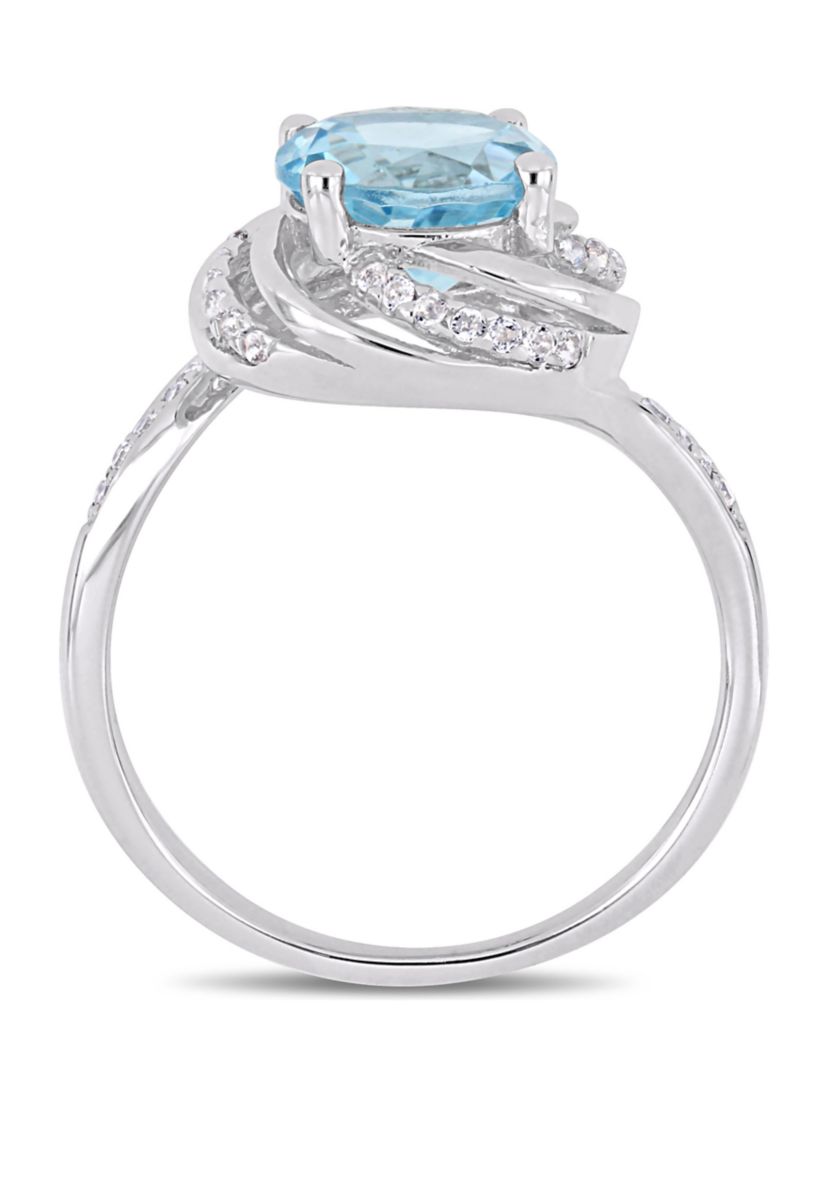  2.5 ct. t.w. Blue and White Topaz and 1/10 ct. t.w. Diamond Accent Swirl Ring in Sterling Silver