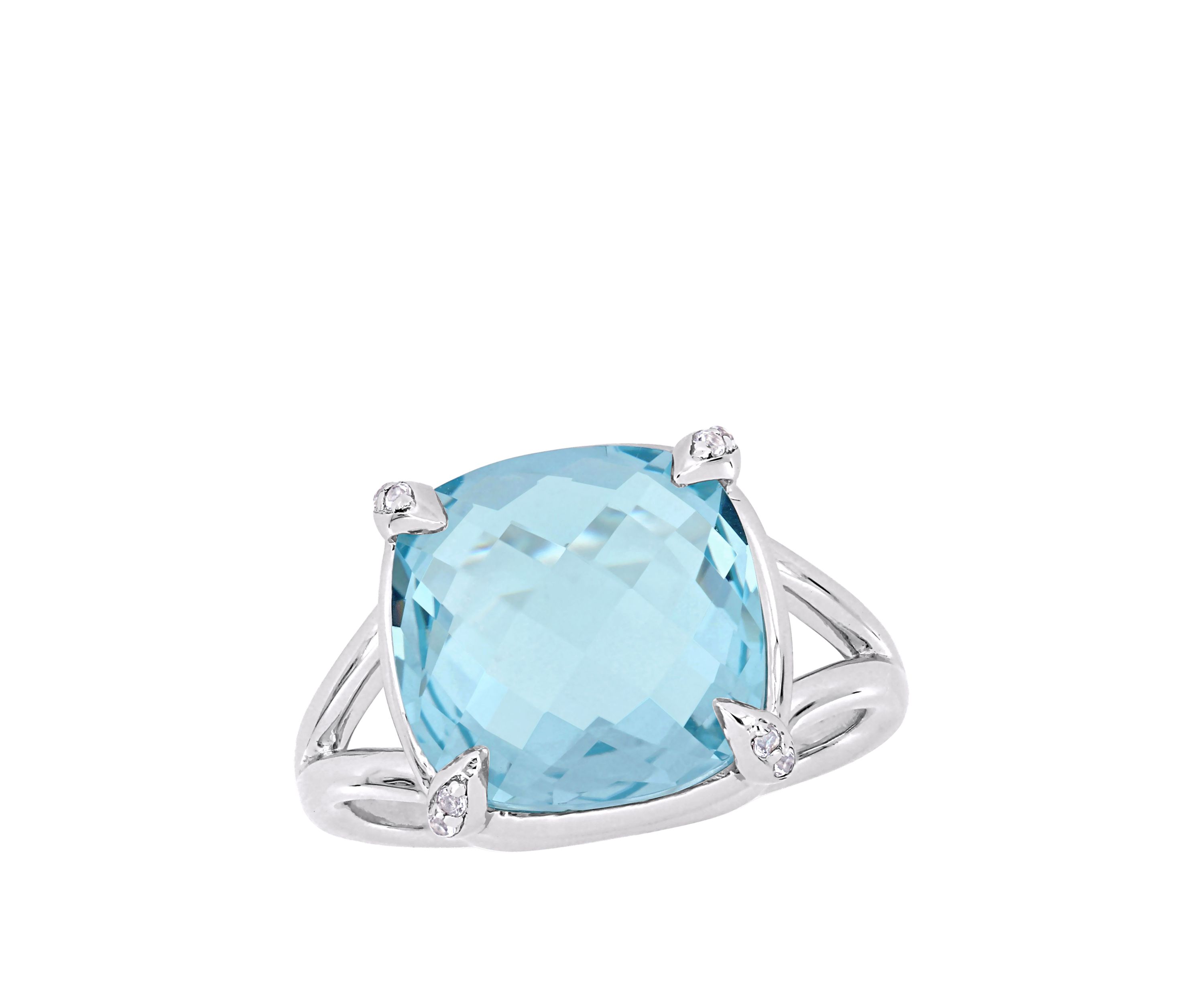 9 ct. t.w. Blue Topaz and White Topaz Split Shank Cocktail Ring in Sterling Silver
