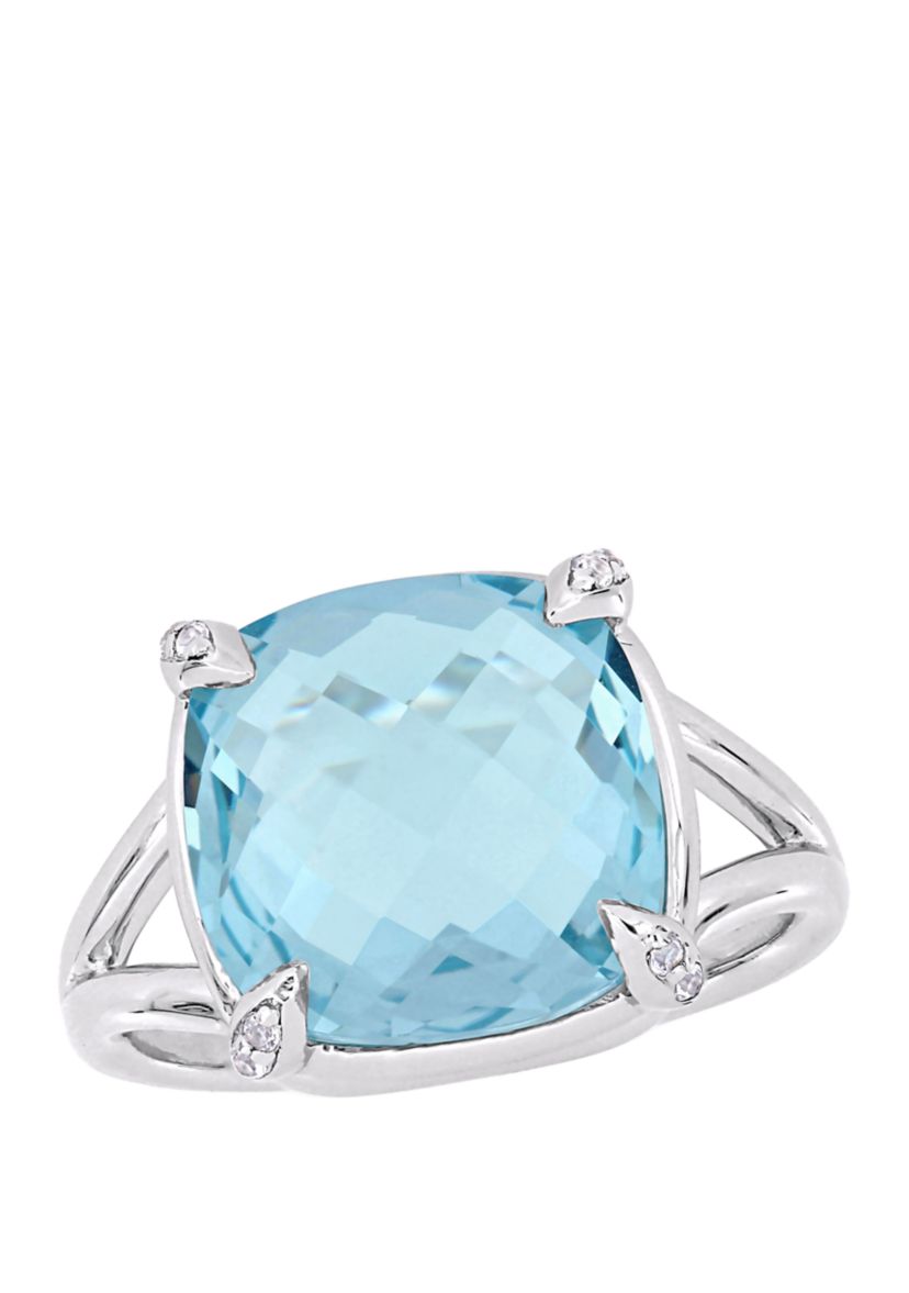 9 ct. t.w. Blue Topaz and White Topaz Split Shank Cocktail Ring in Sterling Silver