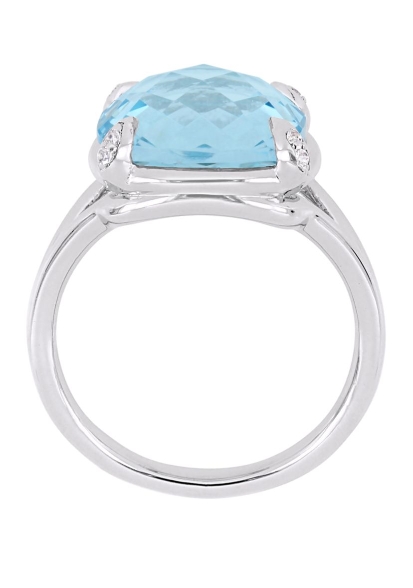9 ct. t.w. Blue Topaz and White Topaz Split Shank Cocktail Ring in Sterling Silver