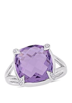 Belk & Co 7.8 Ct. T.w. Amethyst And 1/10 Ct. T.w. White Topaz Split Shank Cocktail Ring In Sterling Silver