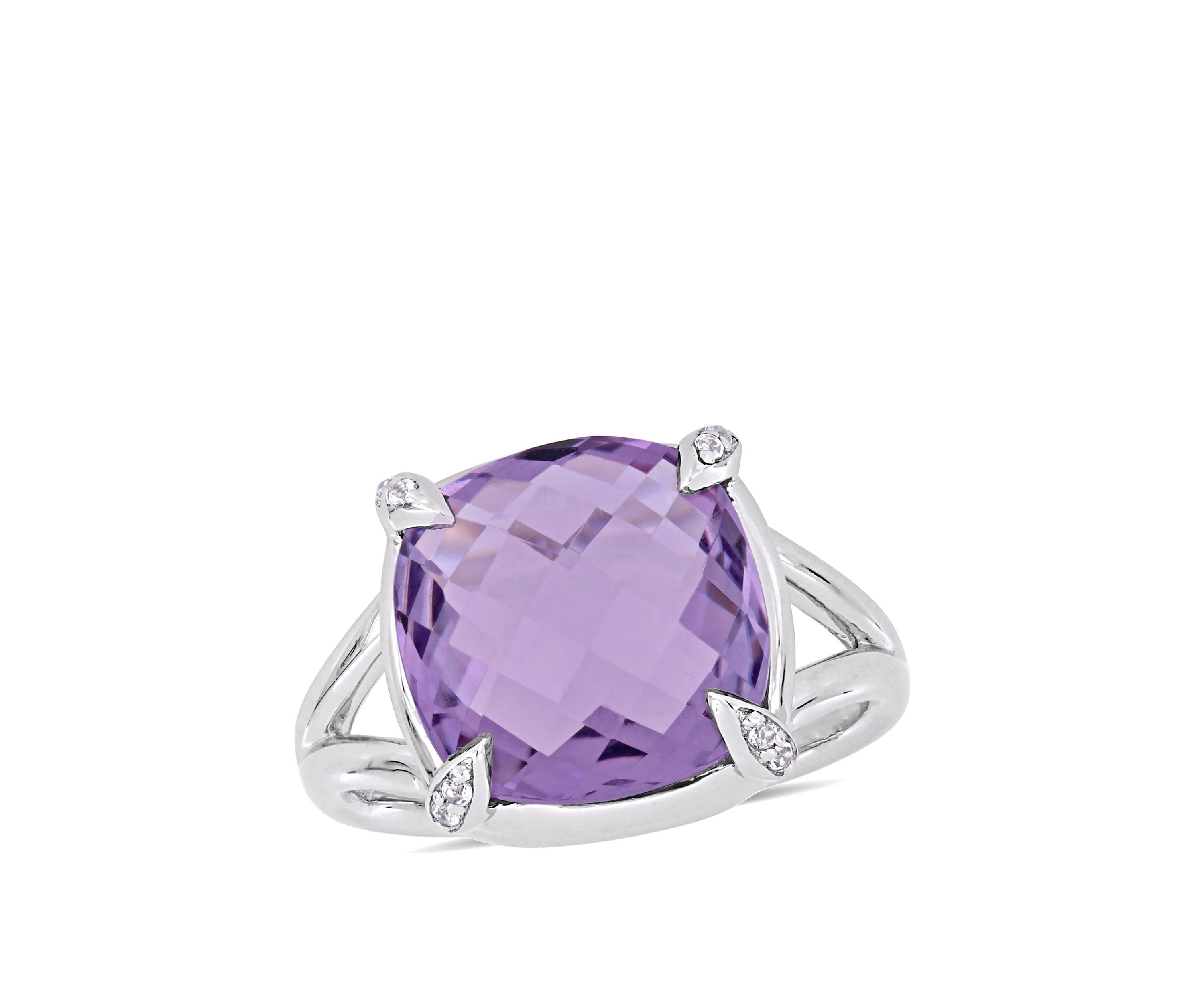  7.8 ct. t.w. Amethyst and 1/10 ct. t.w. White Topaz Split Shank Cocktail Ring in Sterling Silver 