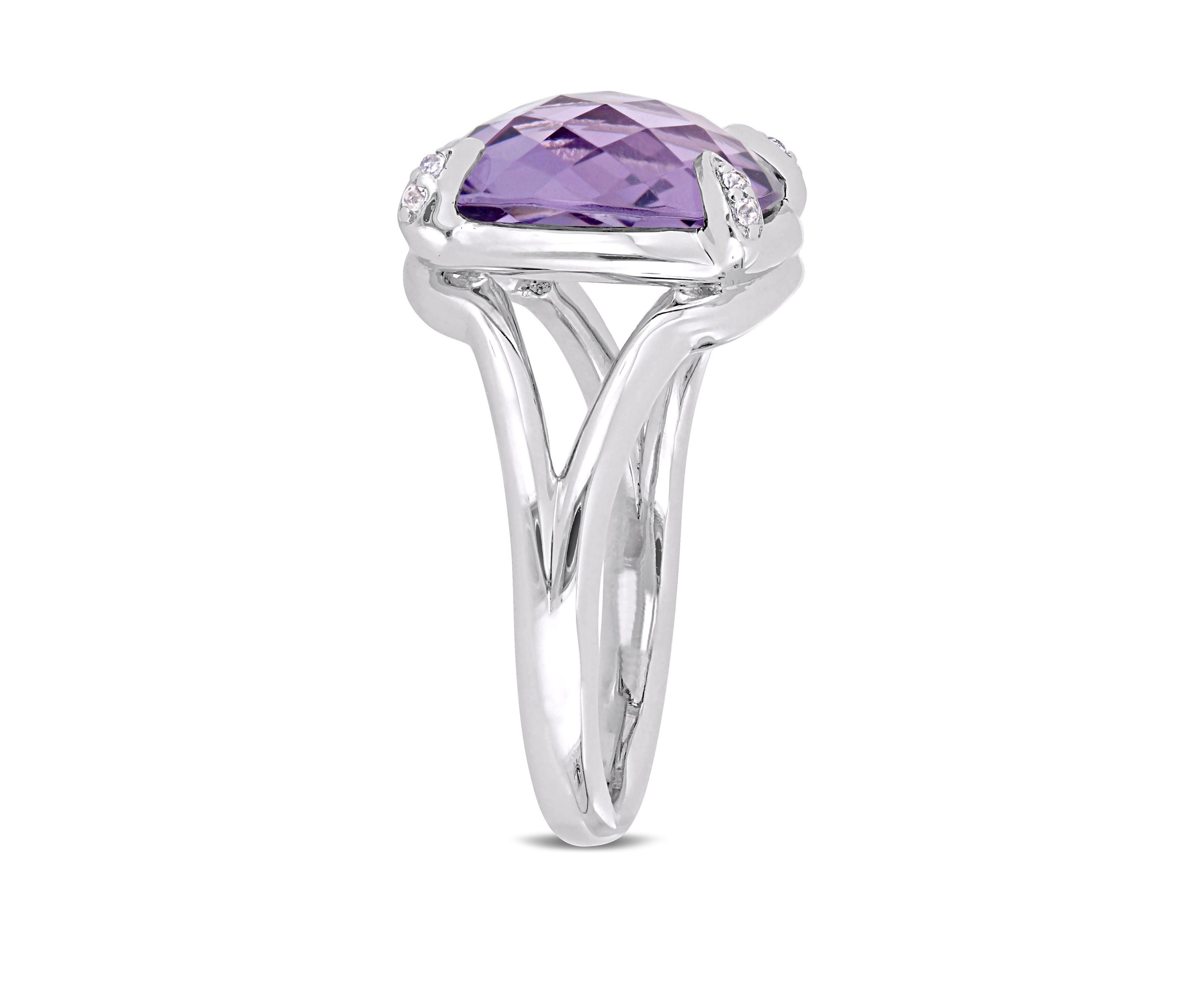  7.8 ct. t.w. Amethyst and 1/10 ct. t.w. White Topaz Split Shank Cocktail Ring in Sterling Silver 