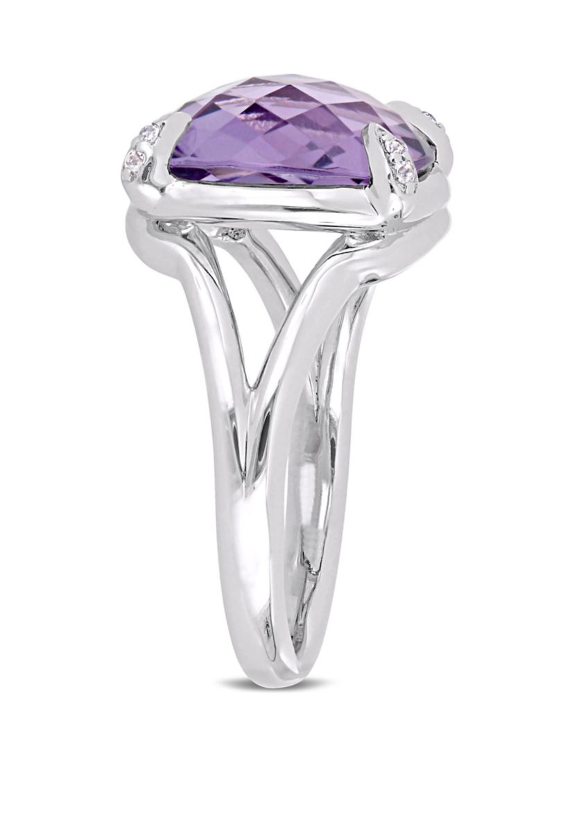  7.8 ct. t.w. Amethyst and 1/10 ct. t.w. White Topaz Split Shank Cocktail Ring in Sterling Silver 
