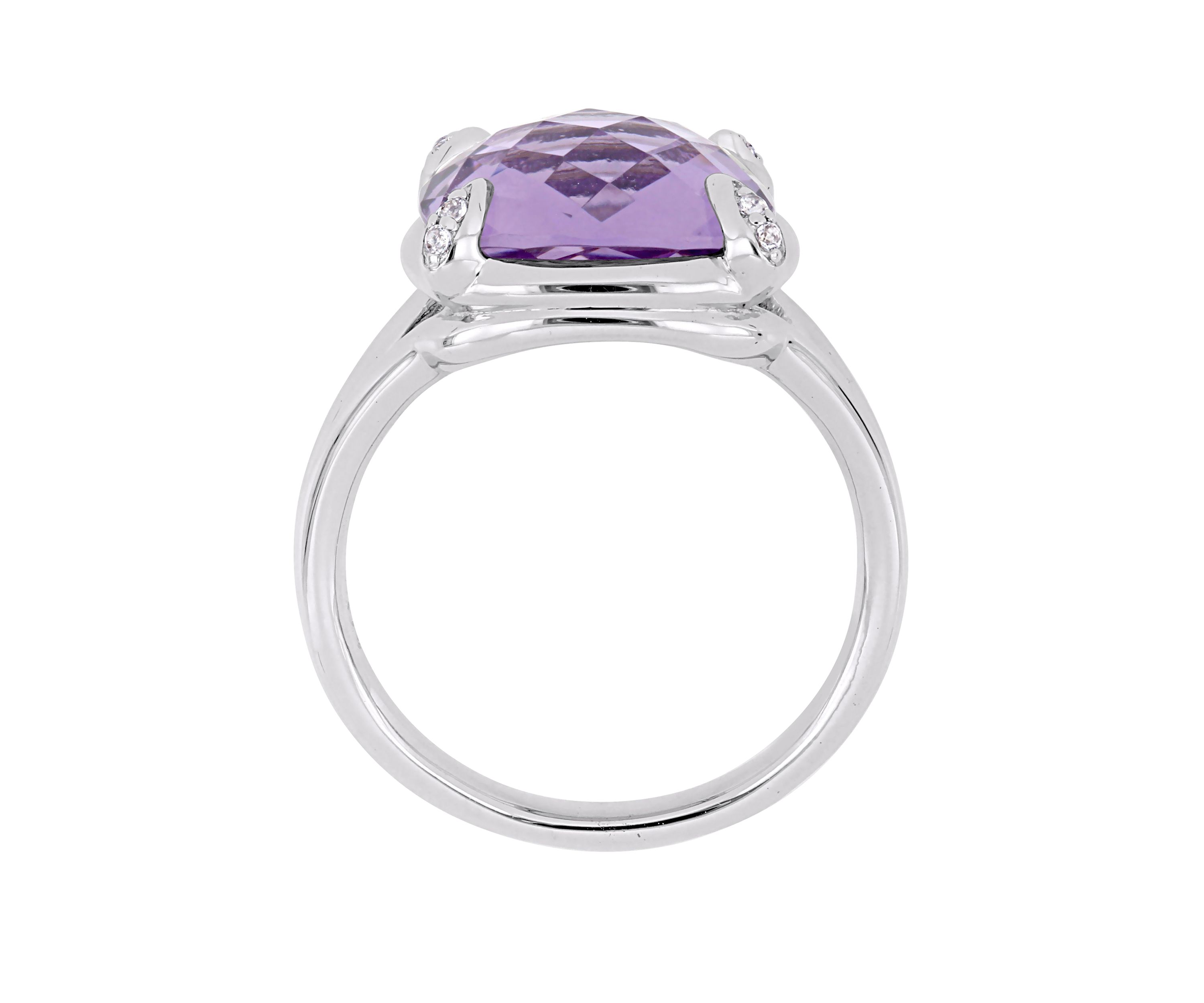  7.8 ct. t.w. Amethyst and 1/10 ct. t.w. White Topaz Split Shank Cocktail Ring in Sterling Silver 