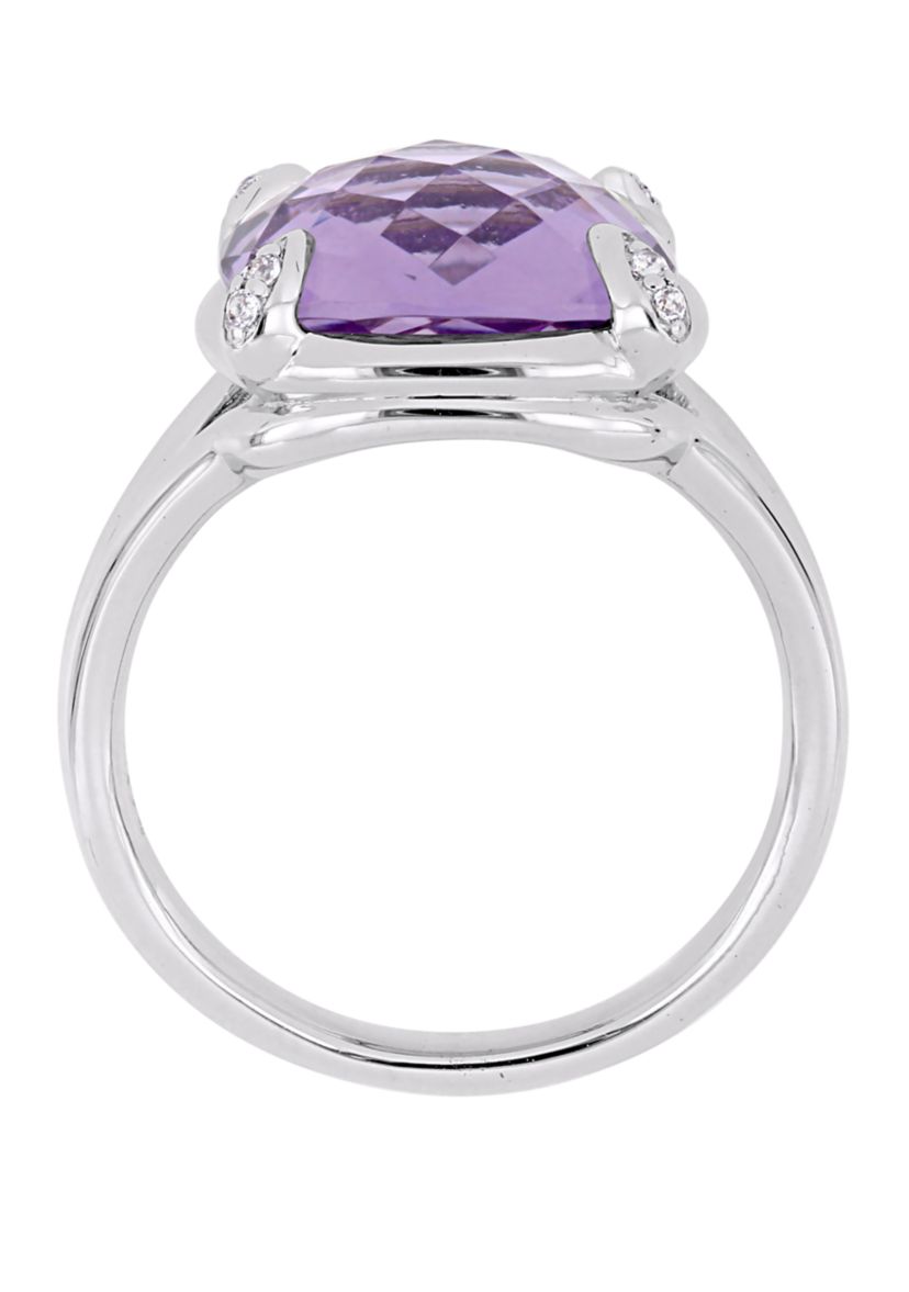  7.8 ct. t.w. Amethyst and 1/10 ct. t.w. White Topaz Split Shank Cocktail Ring in Sterling Silver 