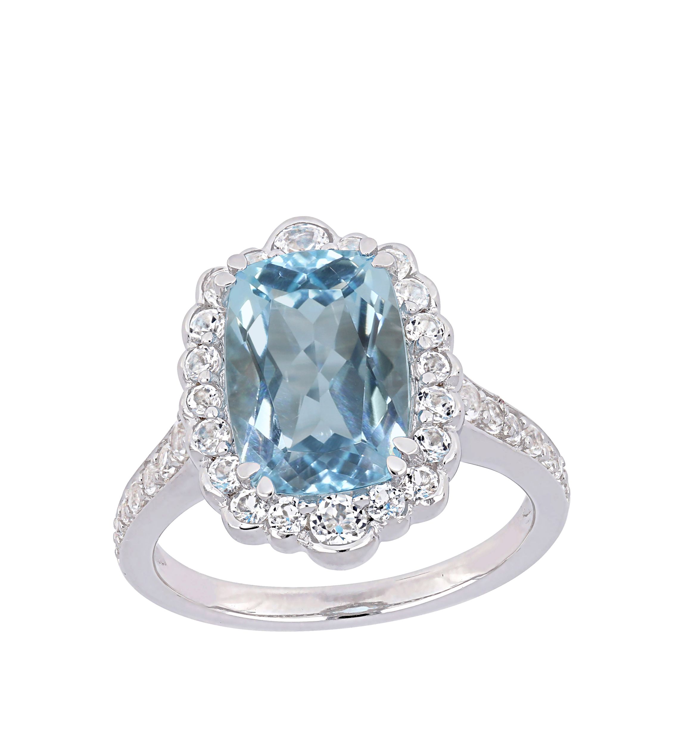 5.875 ct. t.w. Blue Topaz and White Topaz Halo Cocktail Ring in Sterling Silver
