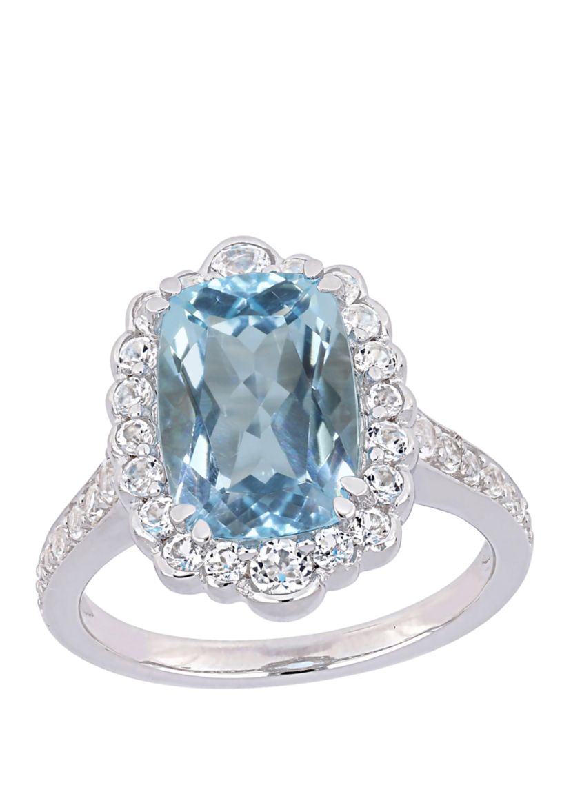 5.875 ct. t.w. Blue Topaz and White Topaz Halo Cocktail Ring in Sterling Silver