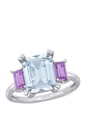 Belk & Co 3 Ct. T.w Aquamarine And 2/5 Ct. T.w. Pink Amethyst 3-Stone Ring In Sterling Silver