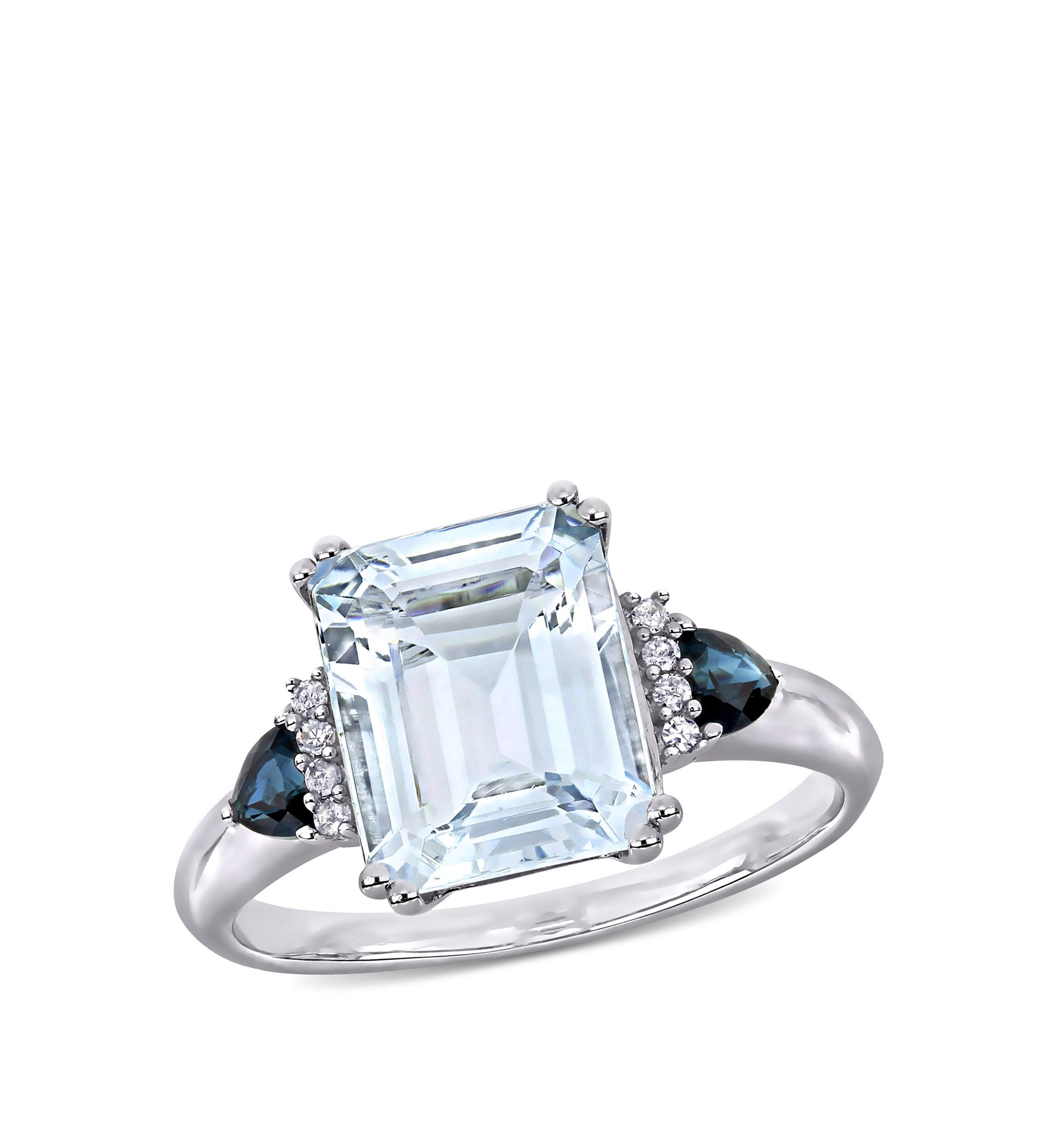  3 ct. t.w. Ice Aquamarine, 1/3 ct. t.w. Sapphire, and 1/10 ct. t.w. Diamond Accent 3-Stone Ring in Sterling Silver
