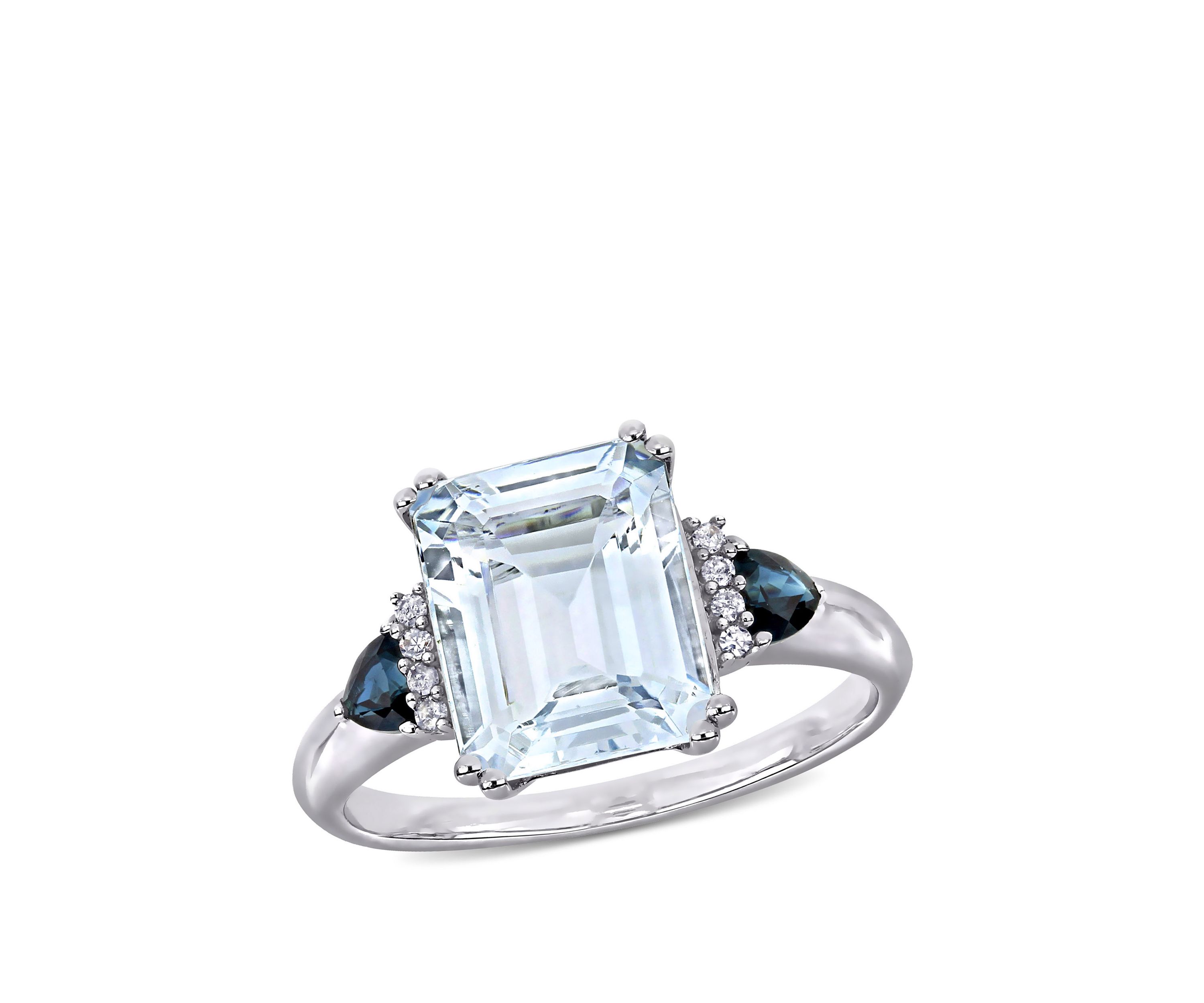  3 ct. t.w. Ice Aquamarine, 1/3 ct. t.w. Sapphire, and 1/10 ct. t.w. Diamond Accent 3-Stone Ring in Sterling Silver