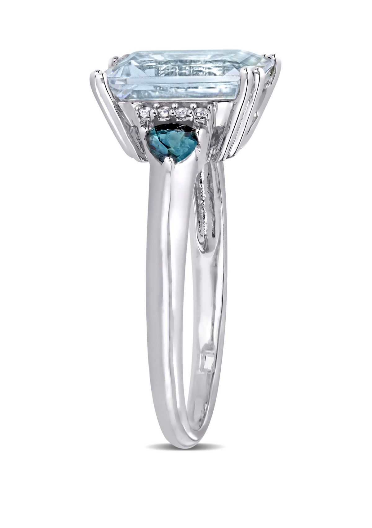  3 ct. t.w. Ice Aquamarine, 1/3 ct. t.w. Sapphire, and 1/10 ct. t.w. Diamond Accent 3-Stone Ring in Sterling Silver