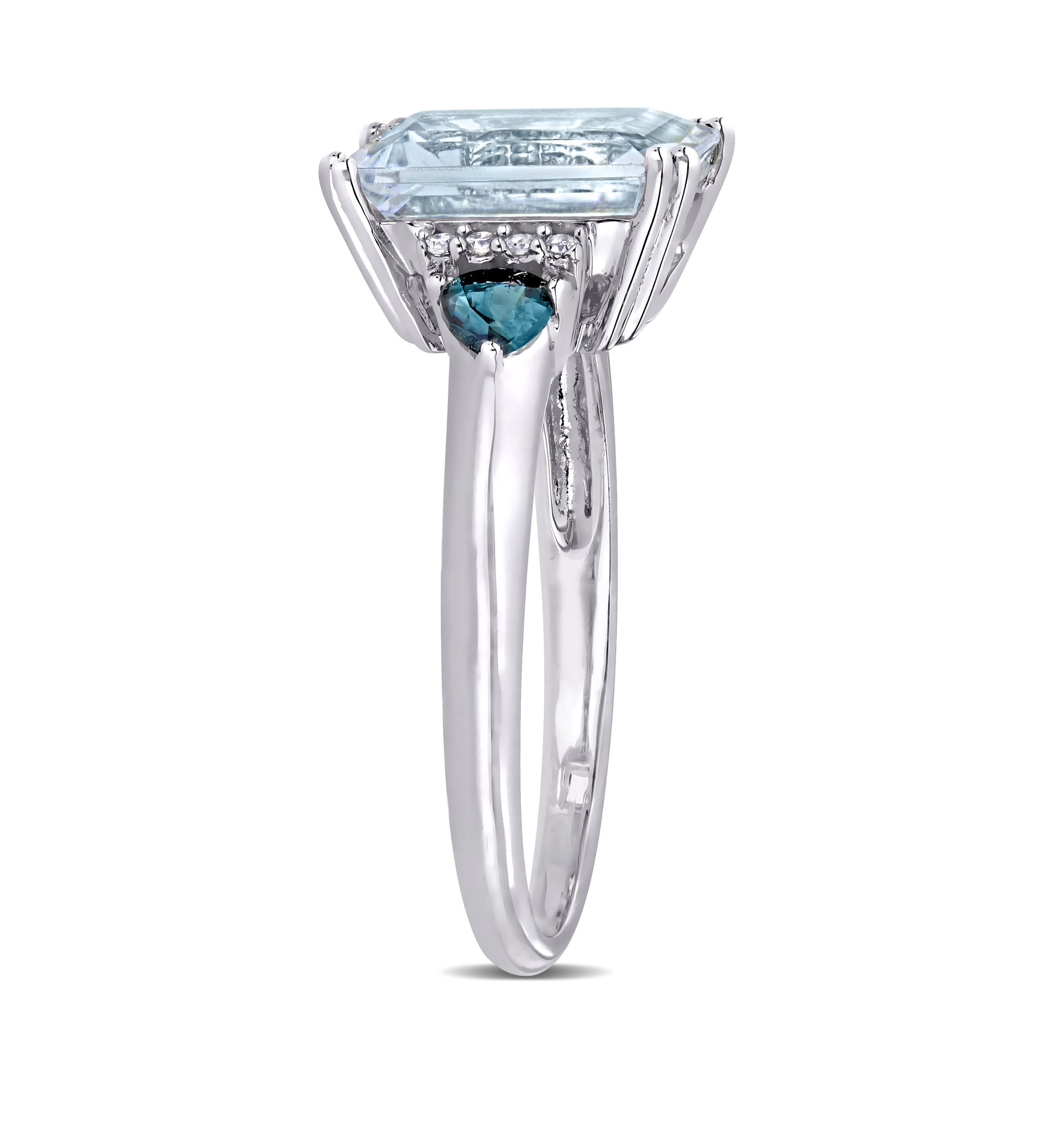  3 ct. t.w. Ice Aquamarine, 1/3 ct. t.w. Sapphire, and 1/10 ct. t.w. Diamond Accent 3-Stone Ring in Sterling Silver
