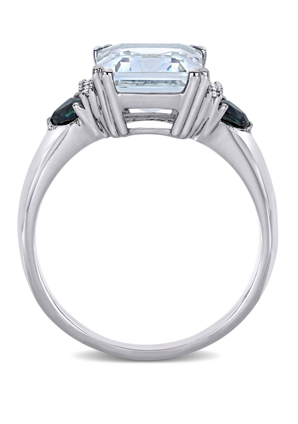  3 ct. t.w. Ice Aquamarine, 1/3 ct. t.w. Sapphire, and 1/10 ct. t.w. Diamond Accent 3-Stone Ring in Sterling Silver
