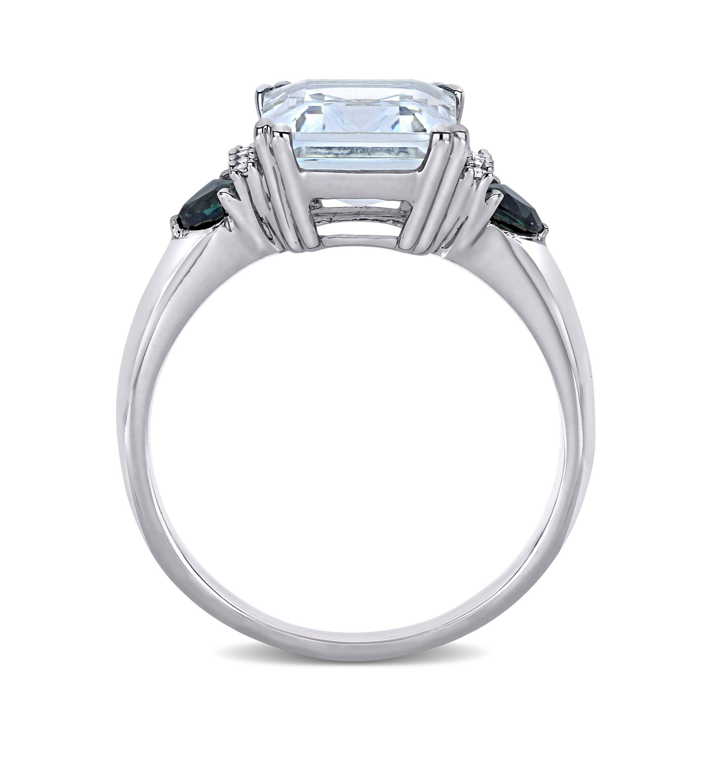  3 ct. t.w. Ice Aquamarine, 1/3 ct. t.w. Sapphire, and 1/10 ct. t.w. Diamond Accent 3-Stone Ring in Sterling Silver