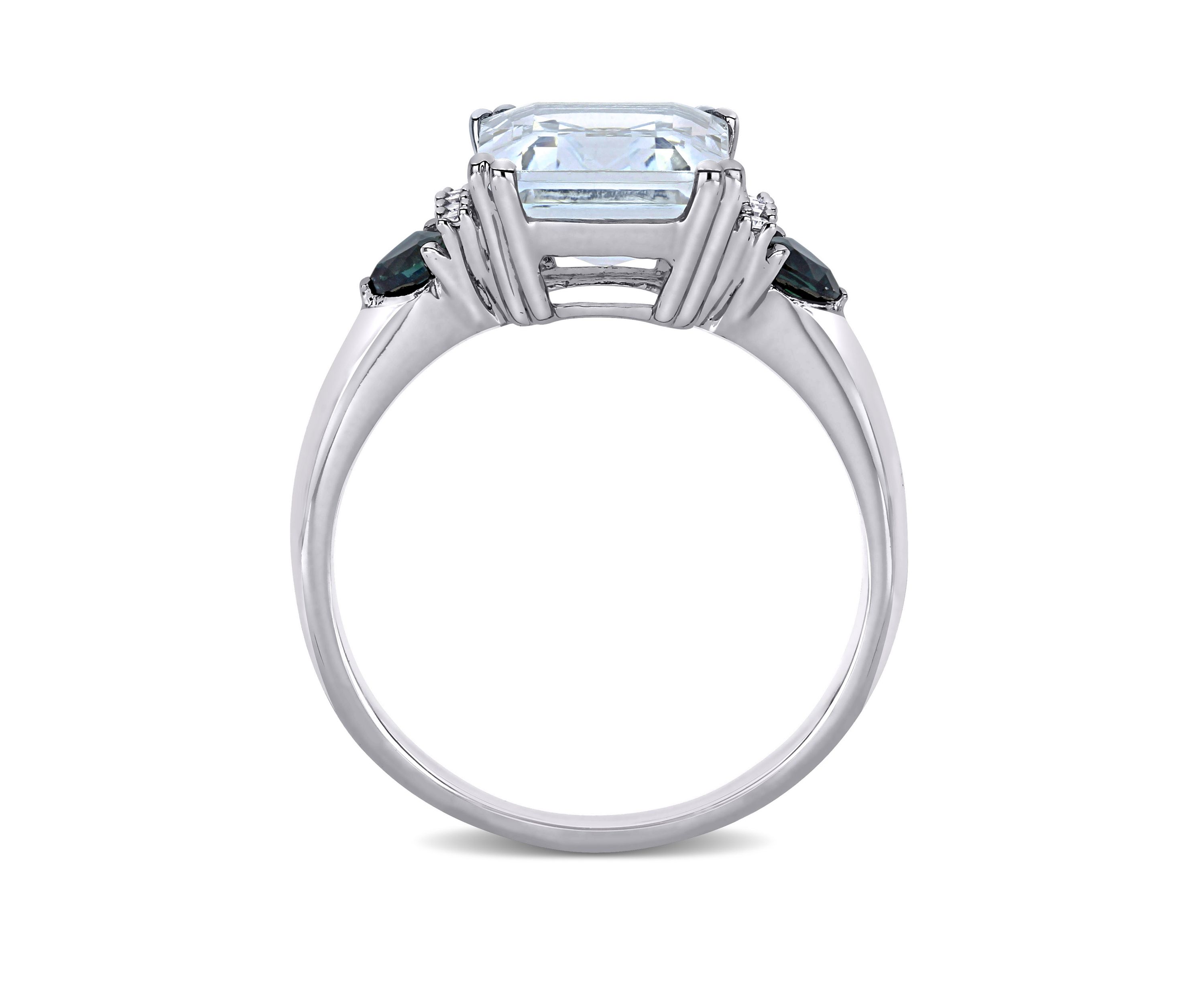  3 ct. t.w. Ice Aquamarine, 1/3 ct. t.w. Sapphire, and 1/10 ct. t.w. Diamond Accent 3-Stone Ring in Sterling Silver
