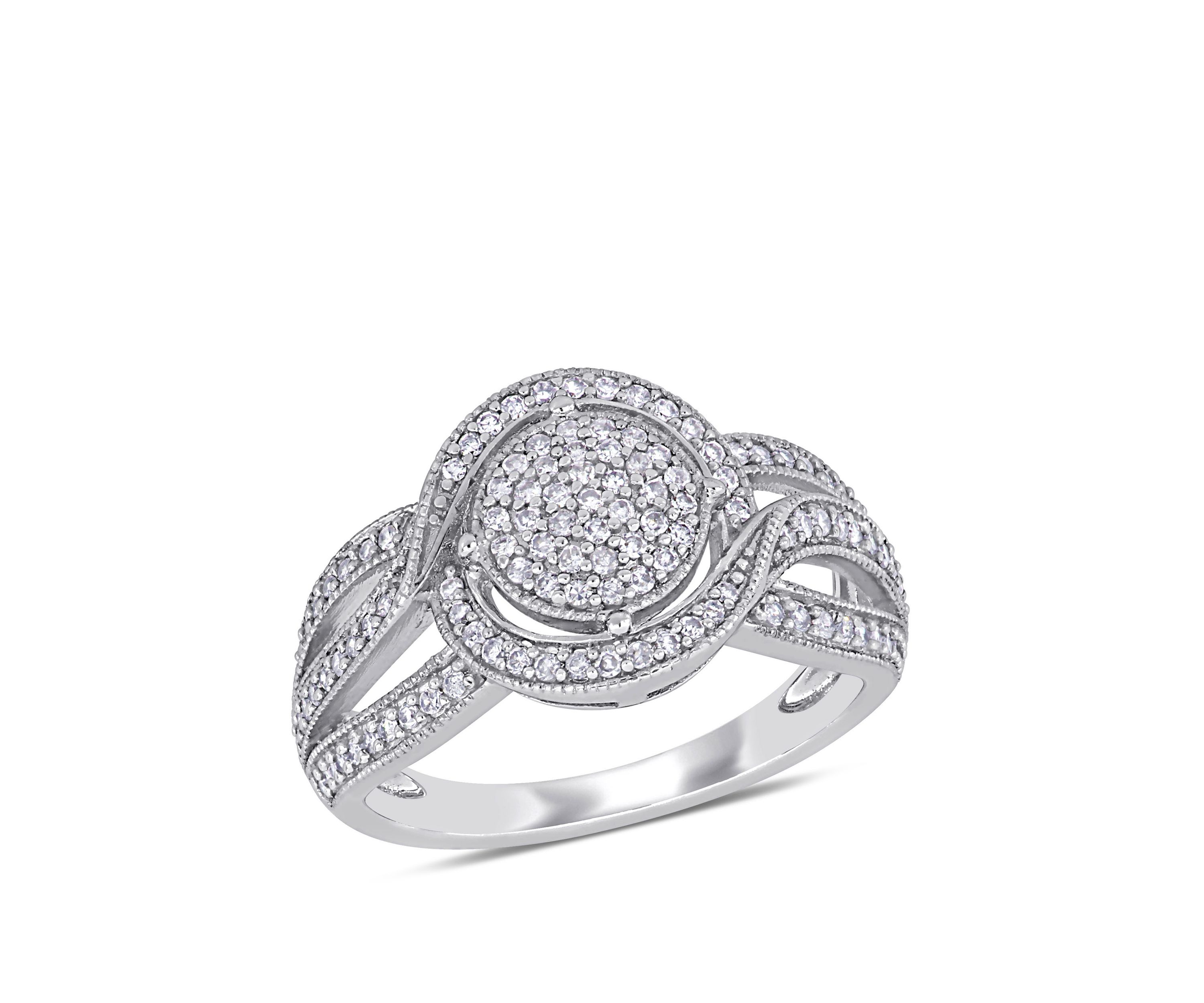 1/2 ct. t.w. Diamond Swirl Halo Triple Row Engagement Ring