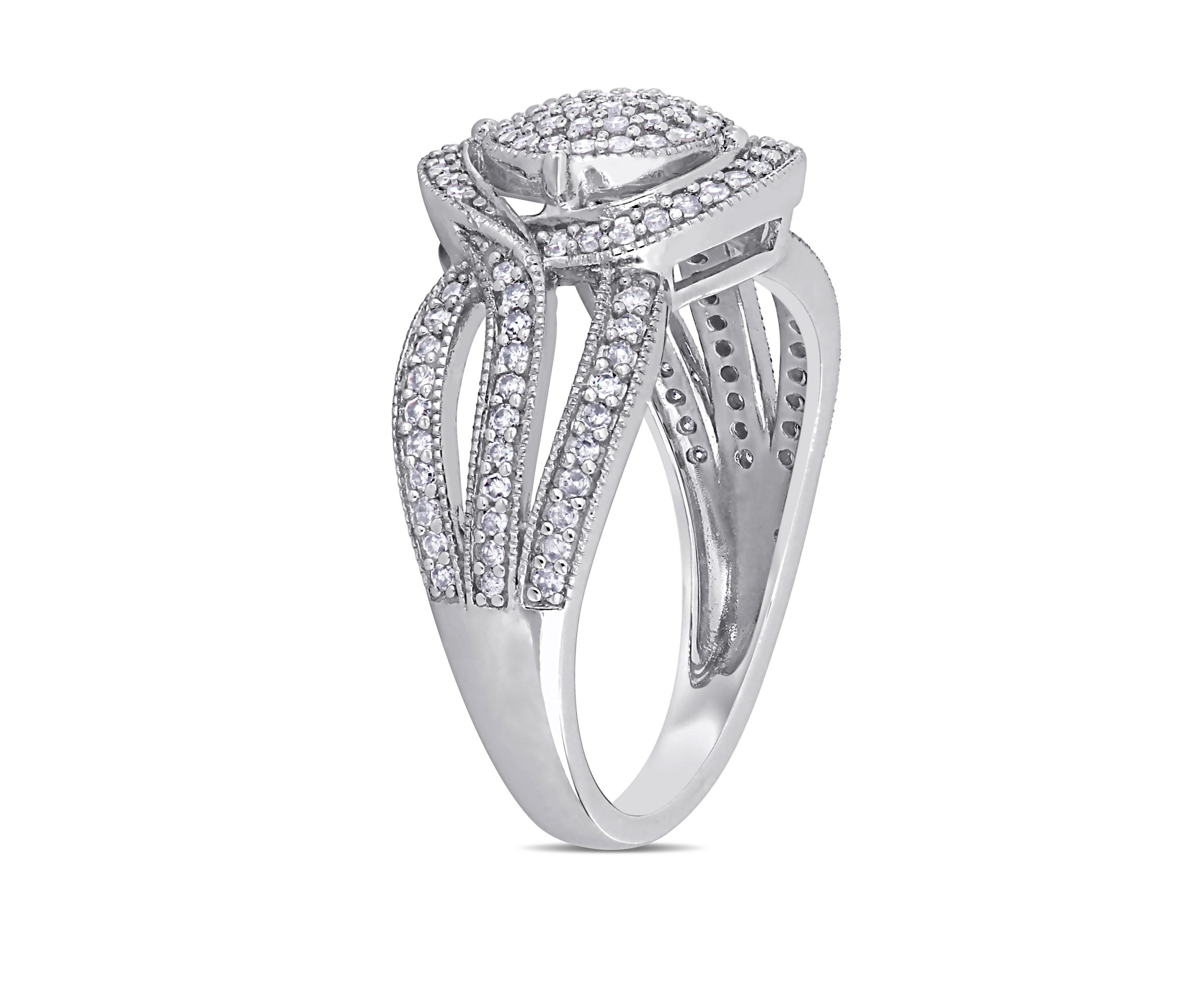 1/2 ct. t.w. Diamond Swirl Halo Triple Row Engagement Ring