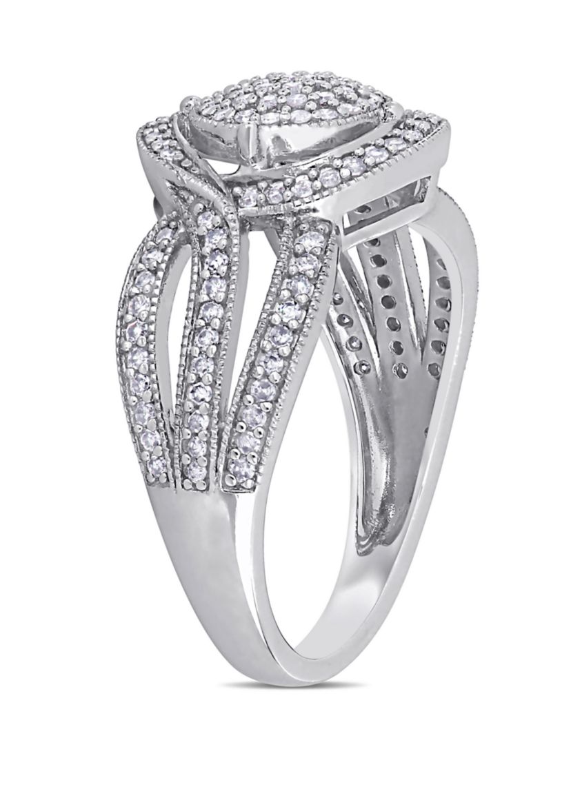 1/2 ct. t.w. Diamond Swirl Halo Triple Row Engagement Ring