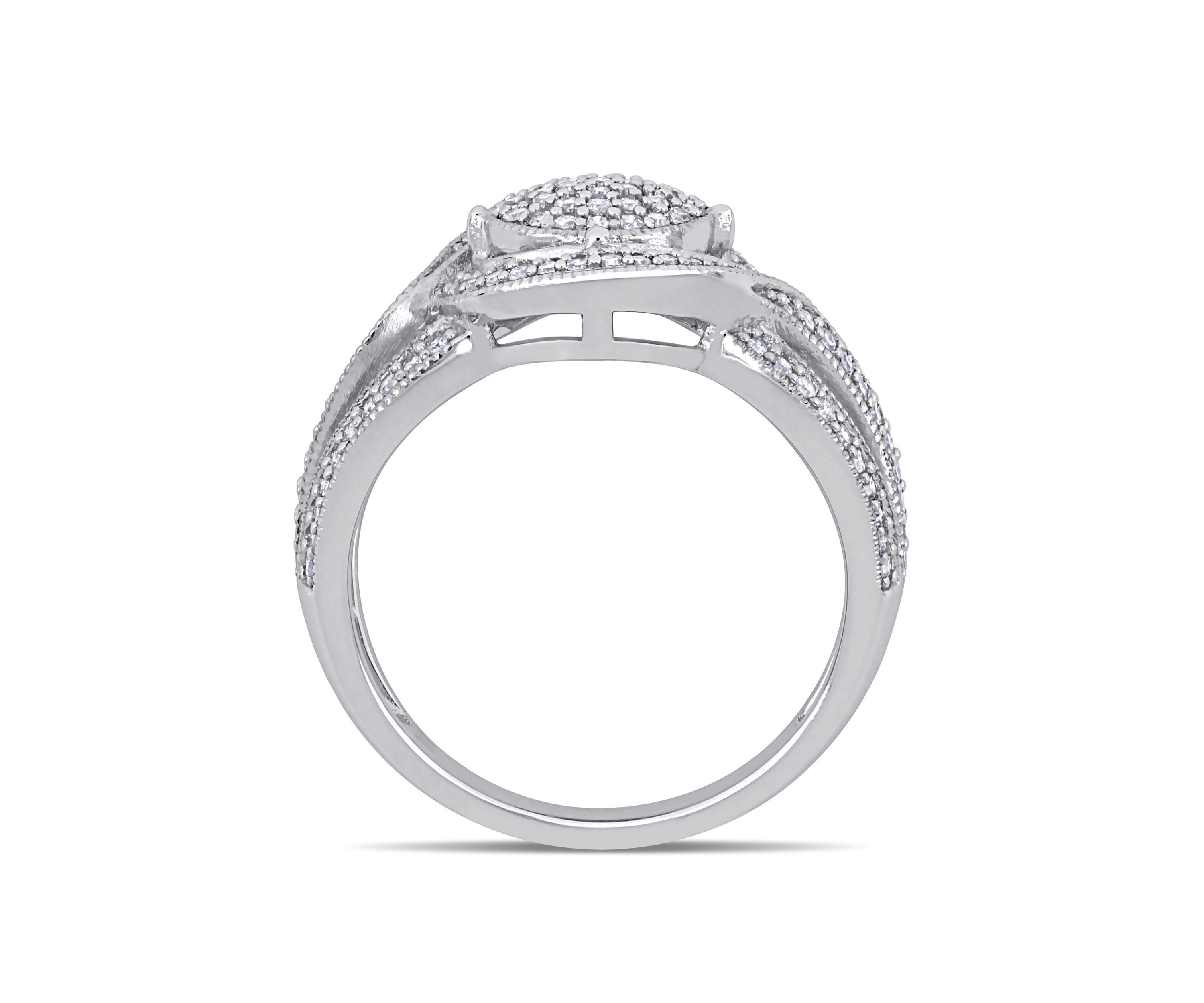 1/2 ct. t.w. Diamond Swirl Halo Triple Row Engagement Ring