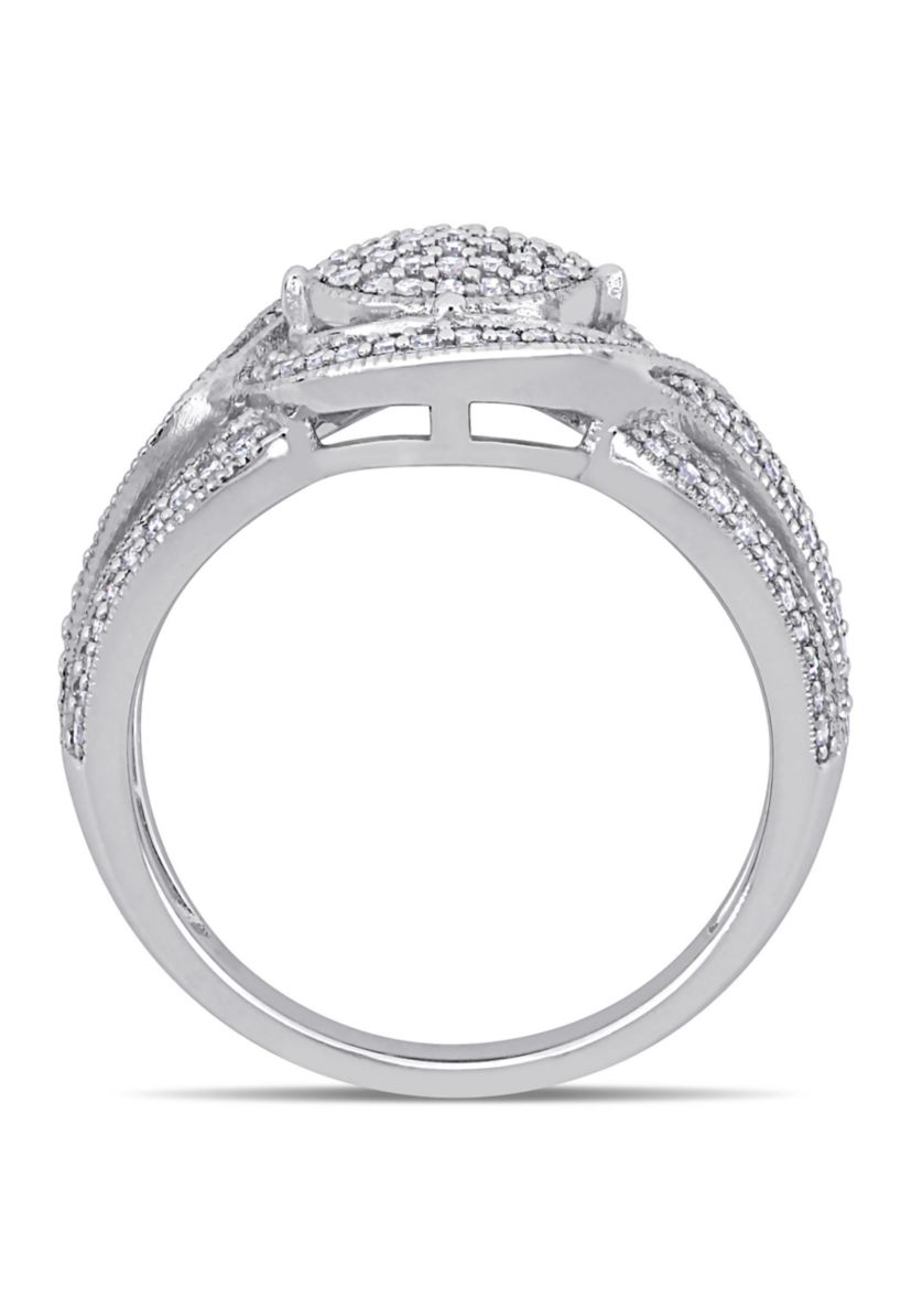 1/2 ct. t.w. Diamond Swirl Halo Triple Row Engagement Ring
