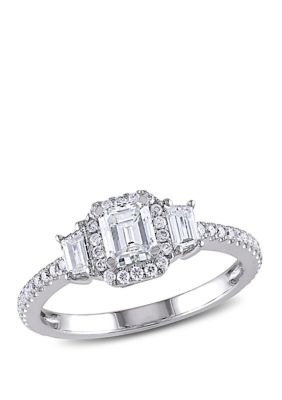 Belk & Co 1 Ct. T.w. Diamond Emerald Cut Halo 3 Stone Engagement Ring