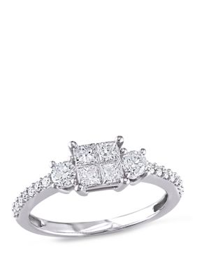 Belk & Co 3/4 ct. t.w. Diamond Princess Cut Quad Engagement Ring in 14k White Gold, 9