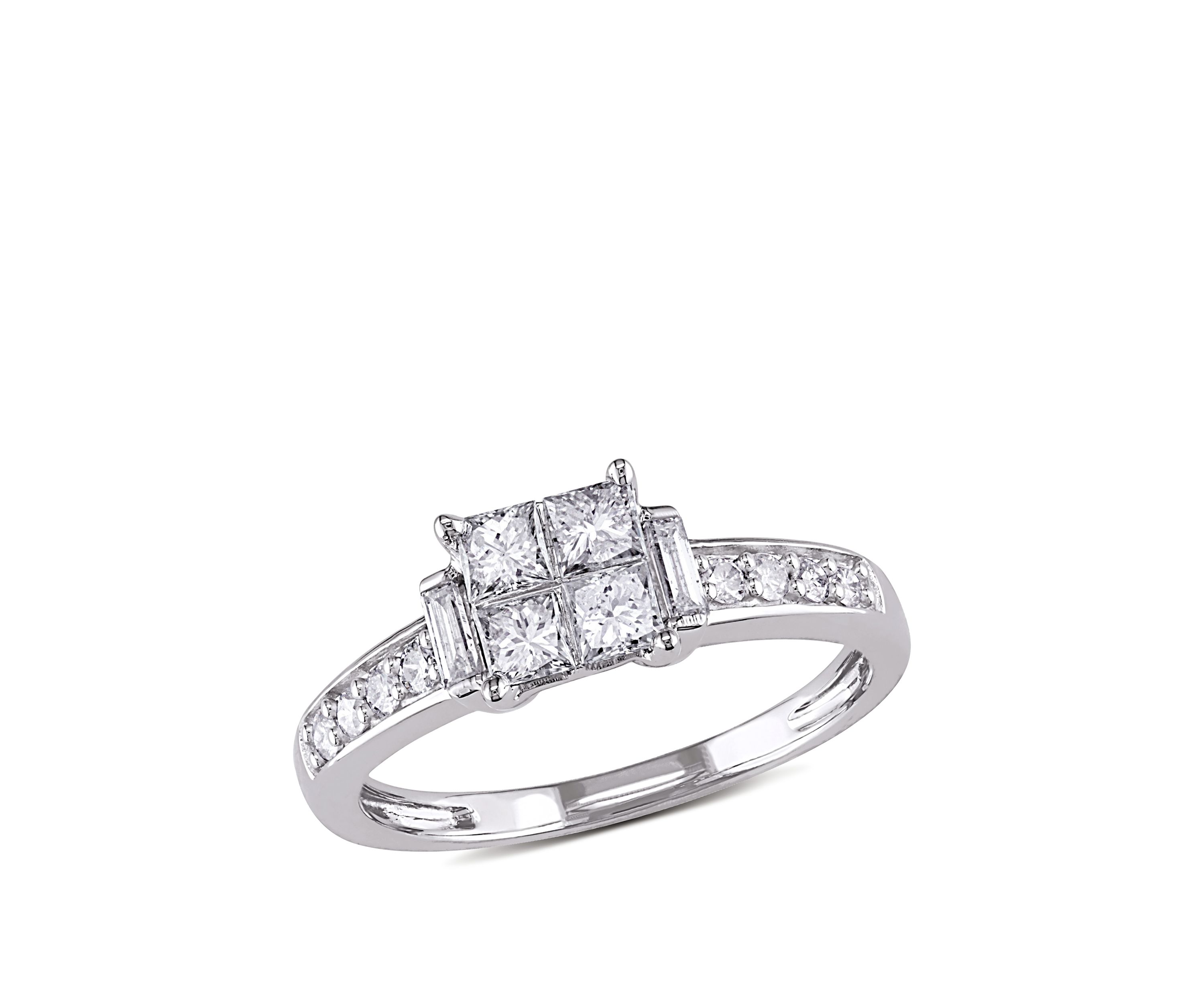  5/8 ct. t.w. Diamond Princess Cut Quad Engagement Ring in 14k White Gold
