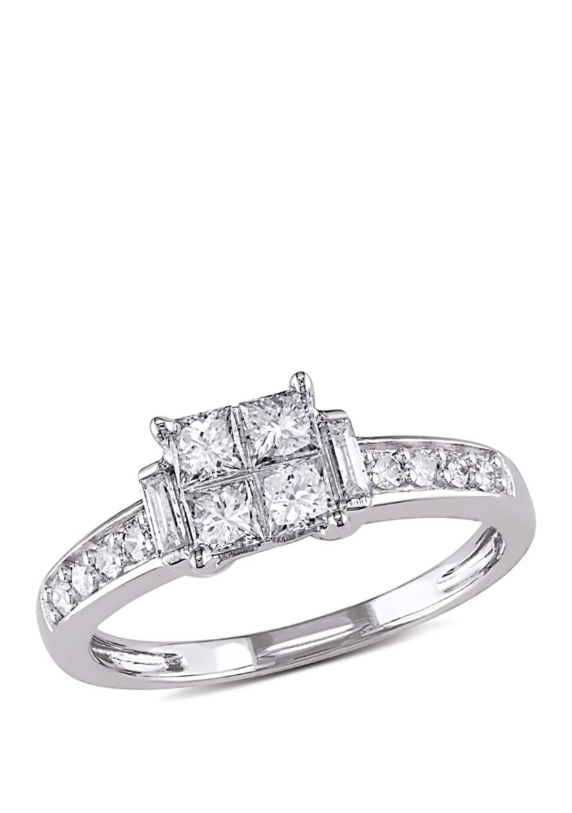  5/8 ct. t.w. Diamond Princess Cut Quad Engagement Ring in 14k White Gold