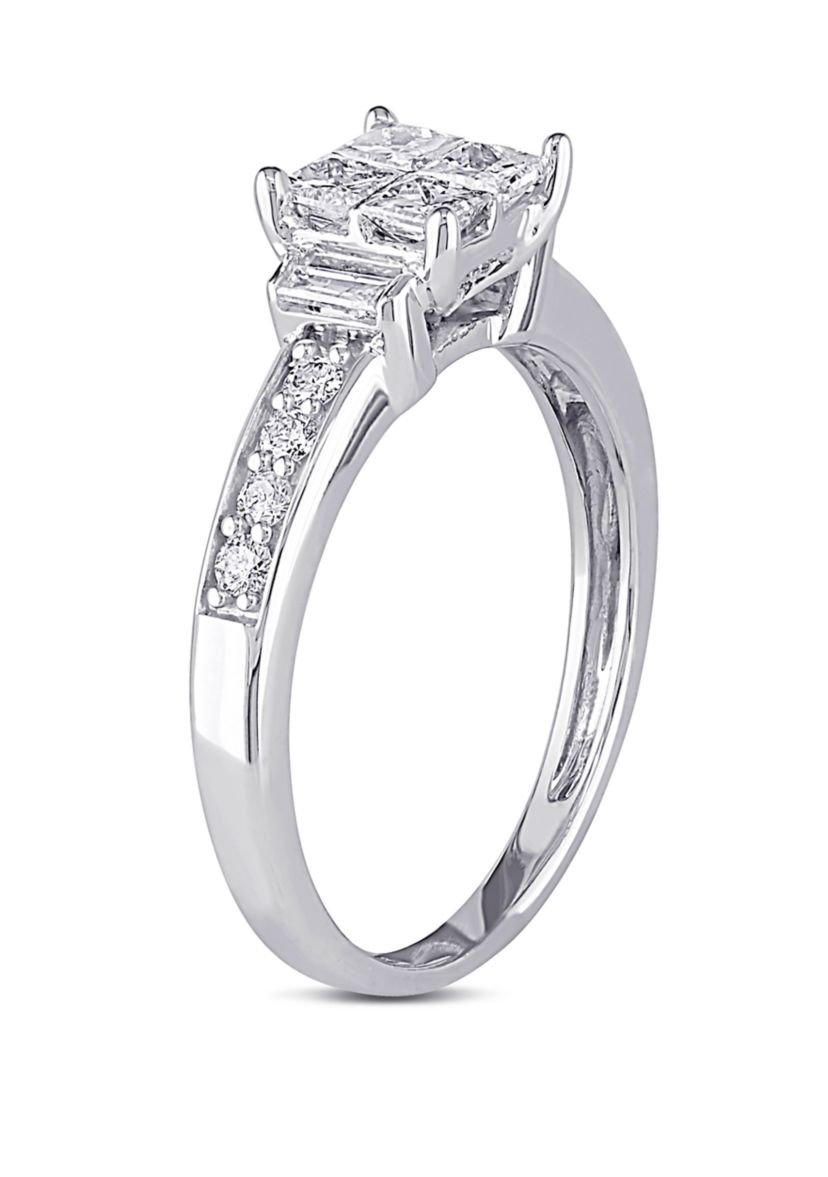  5/8 ct. t.w. Diamond Princess Cut Quad Engagement Ring in 14k White Gold