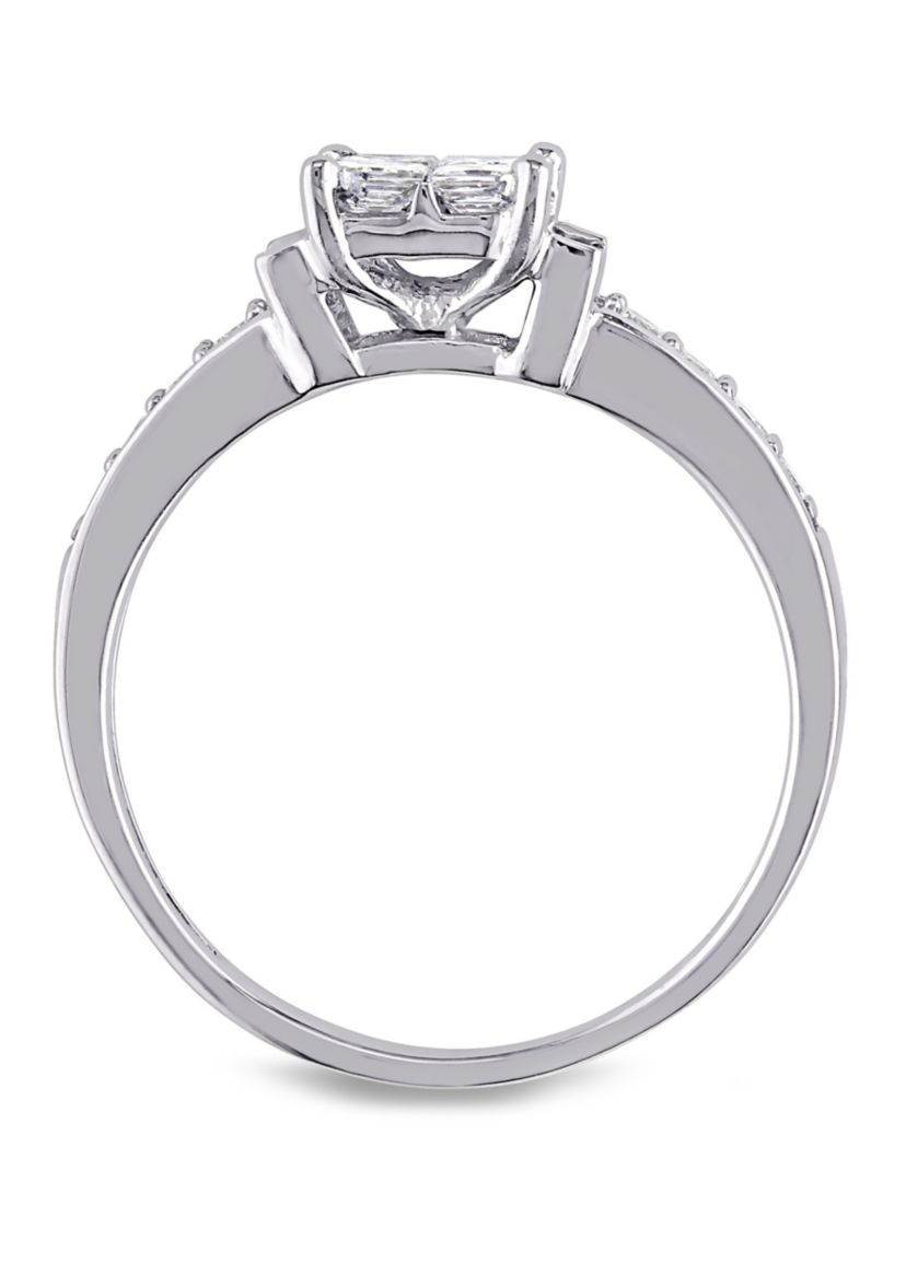  5/8 ct. t.w. Diamond Princess Cut Quad Engagement Ring in 14k White Gold