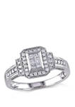1/3 ct. t.w. Diamond Princess Cut Halo Engagement Ring in 14k White Gold