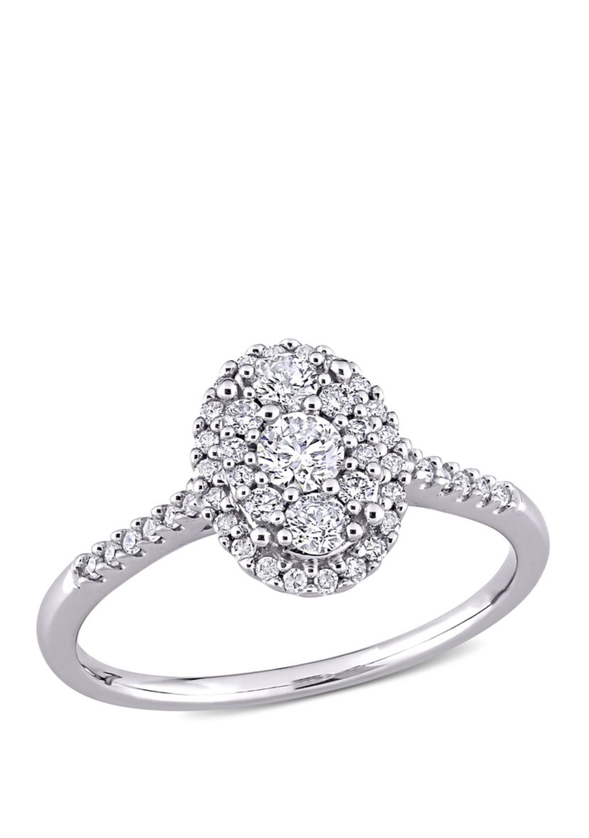  1/2 ct. t.w. Diamond Composite Oval Shape Halo Engagement Ring in 10k White Gold