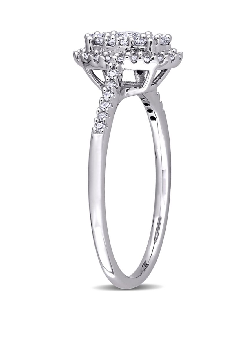  1/2 ct. t.w. Diamond Composite Oval Shape Halo Engagement Ring in 10k White Gold