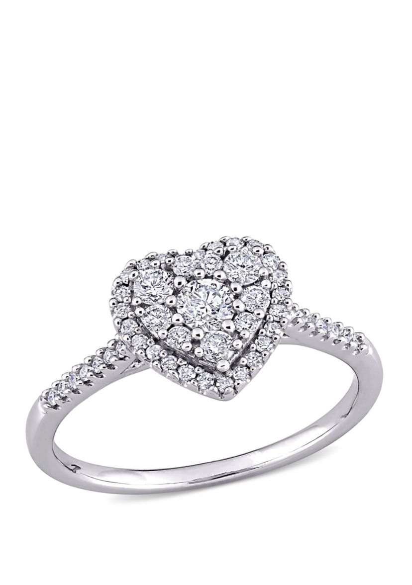 1/2 ct. t.w. Diamond Composite Heart Shape Halo Engagement Ring in 10k White Gold 