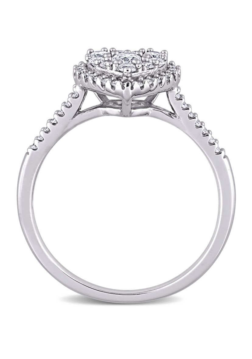 1/2 ct. t.w. Diamond Composite Heart Shape Halo Engagement Ring in 10k White Gold 