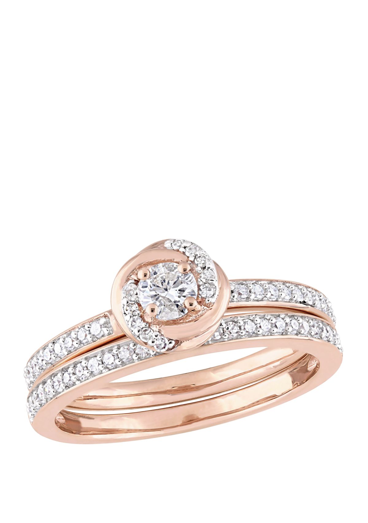  2 Piece 1/2 ct. t.w. Diamond Swirl Bridal Ring Set in 10k Rose Gold