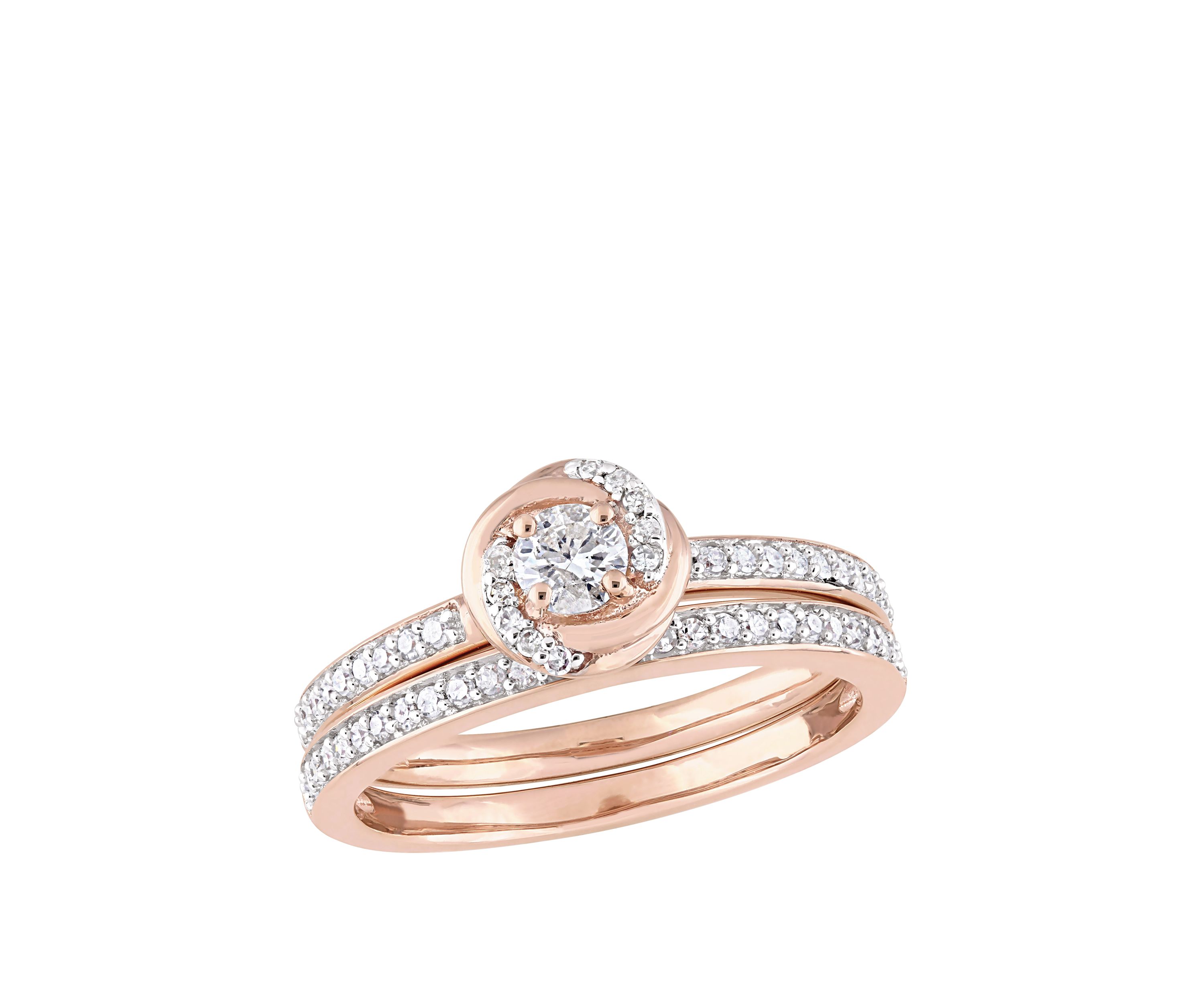  2 Piece 1/2 ct. t.w. Diamond Swirl Bridal Ring Set in 10k Rose Gold