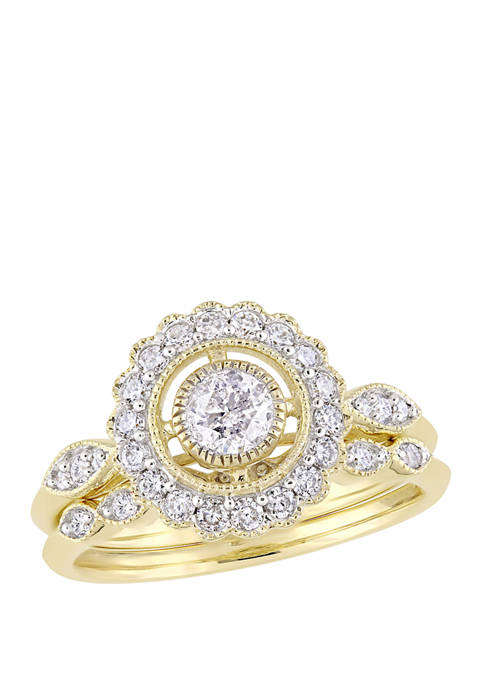  2 Piece 3/4 ct. t.w. Diamond Halo Bridal Ring Set in 10k Yellow Gold