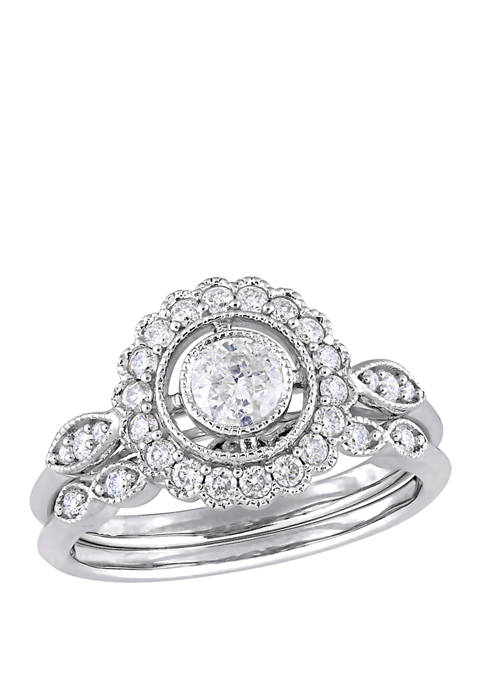 2 Piece 3/4 ct. t.w. Diamond Halo Bridal Ring Set in 10k White Gold
