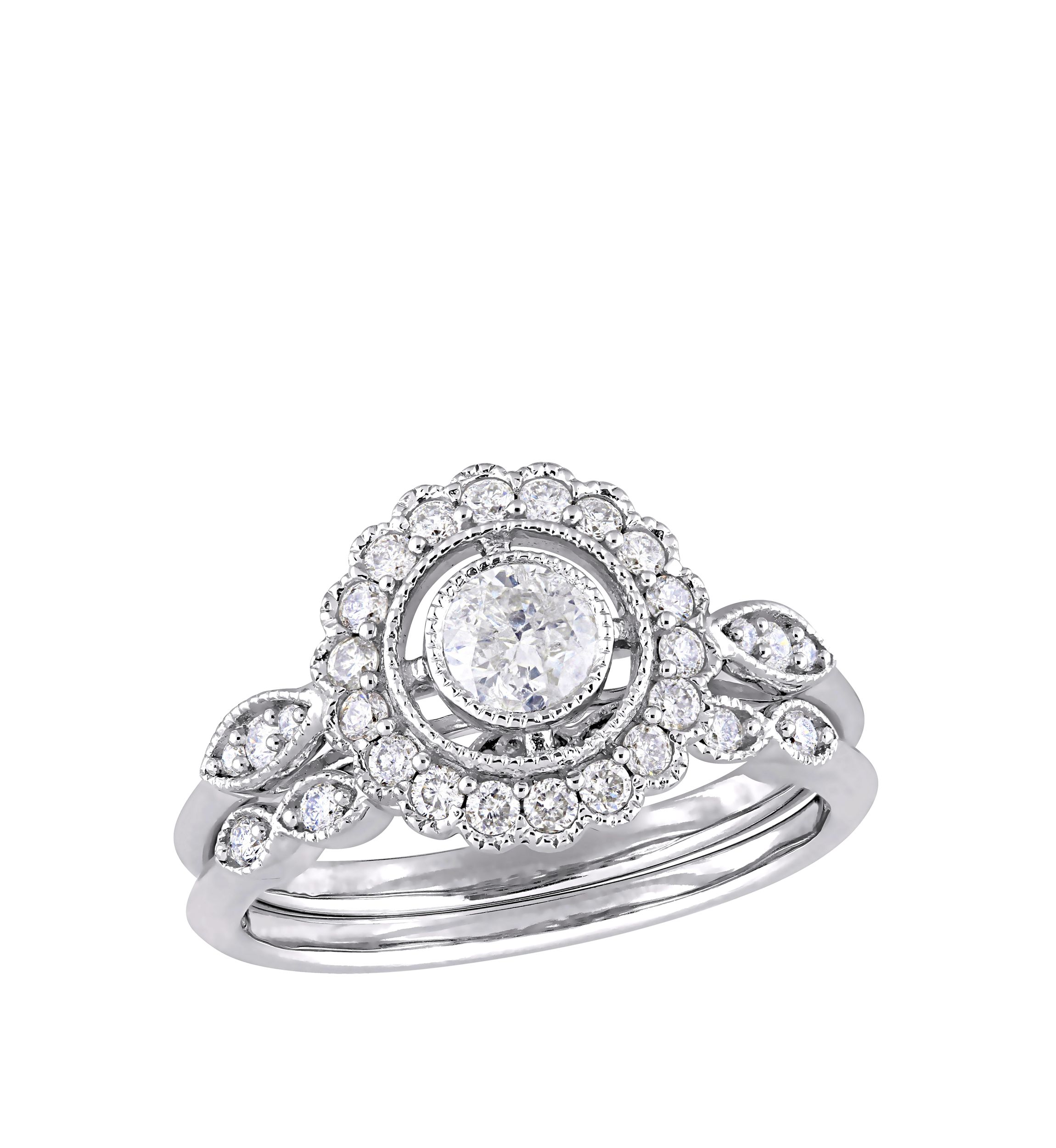 2 Piece 3/4 ct. t.w. Diamond Halo Bridal Ring Set in 10k White Gold