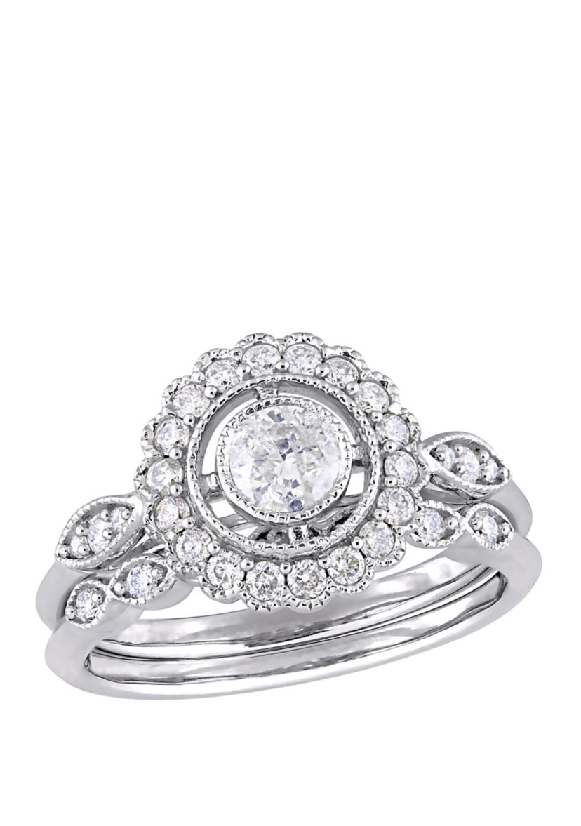 2 Piece 3/4 ct. t.w. Diamond Halo Bridal Ring Set in 10k White Gold