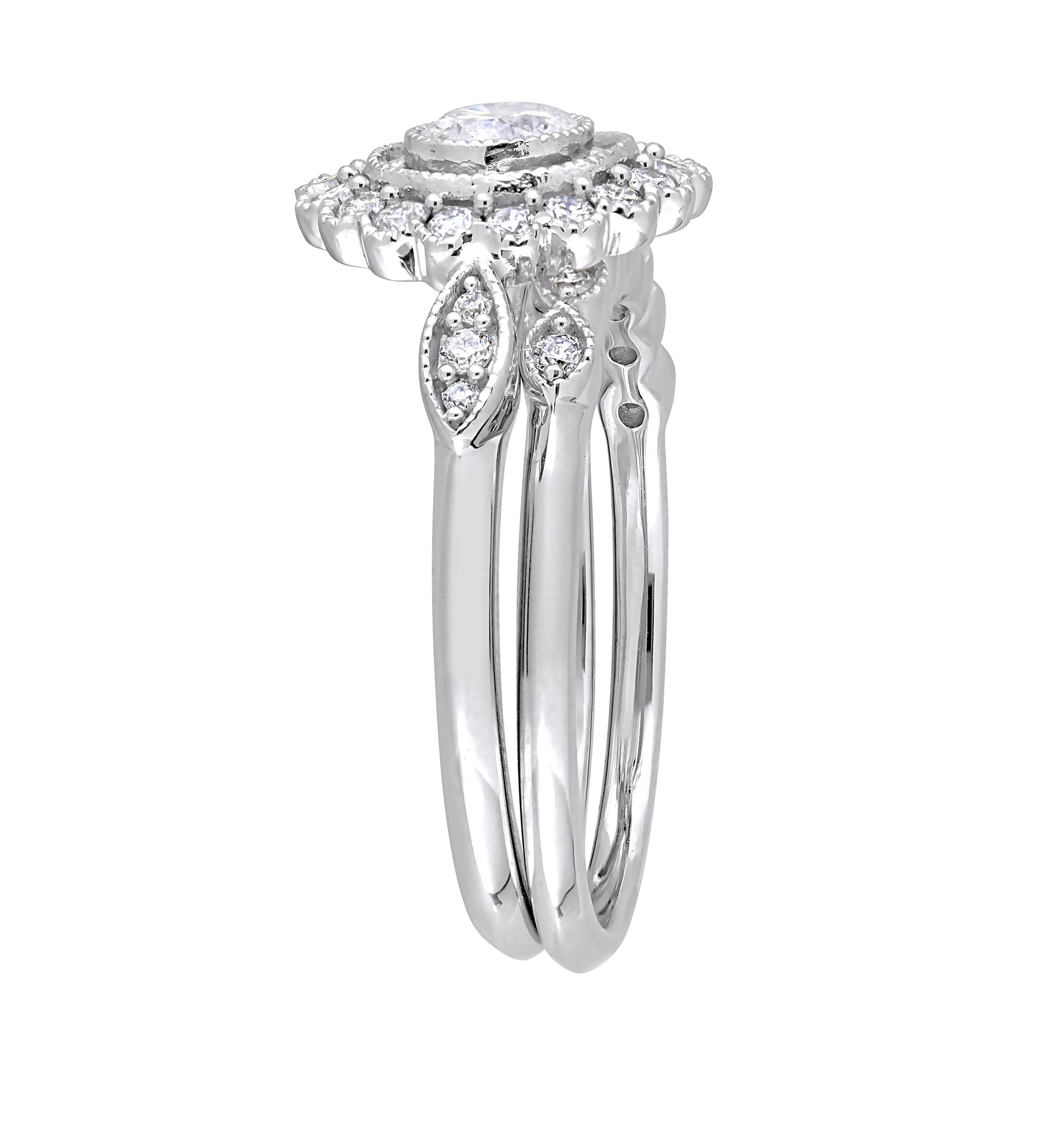 2 Piece 3/4 ct. t.w. Diamond Halo Bridal Ring Set in 10k White Gold